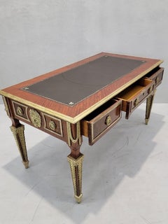 Antique French Napoleon Brass Ormolu Mounted 3 Drawer Writing Desk