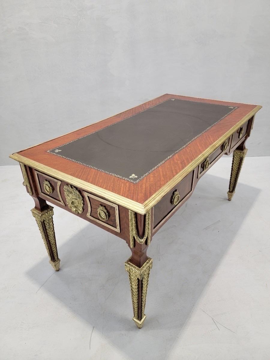 Marquetry Antique French Napoleon Brass Ormolu Mounted 3 Drawer Writing Desk For Sale