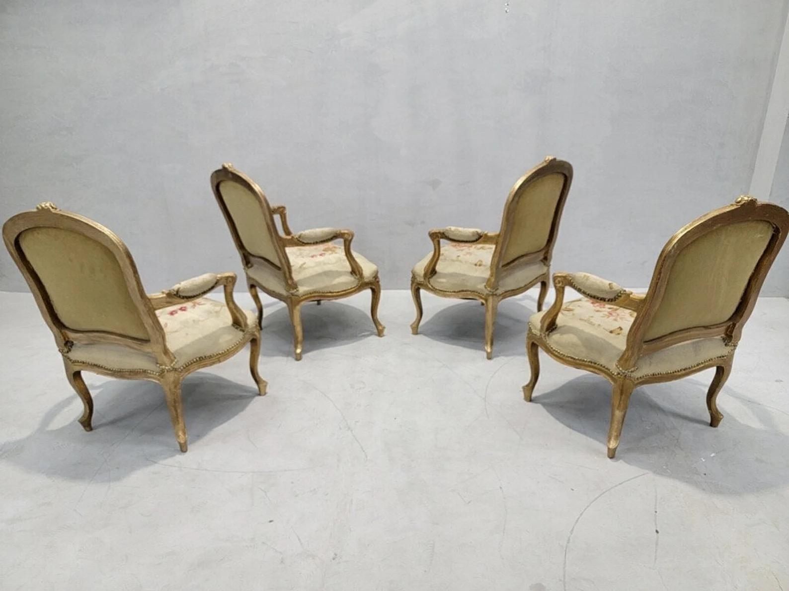 Unknown Antique French Napoleon Giltwood Aubusson Settee & Fauteuils 7 Piece Parlor Set