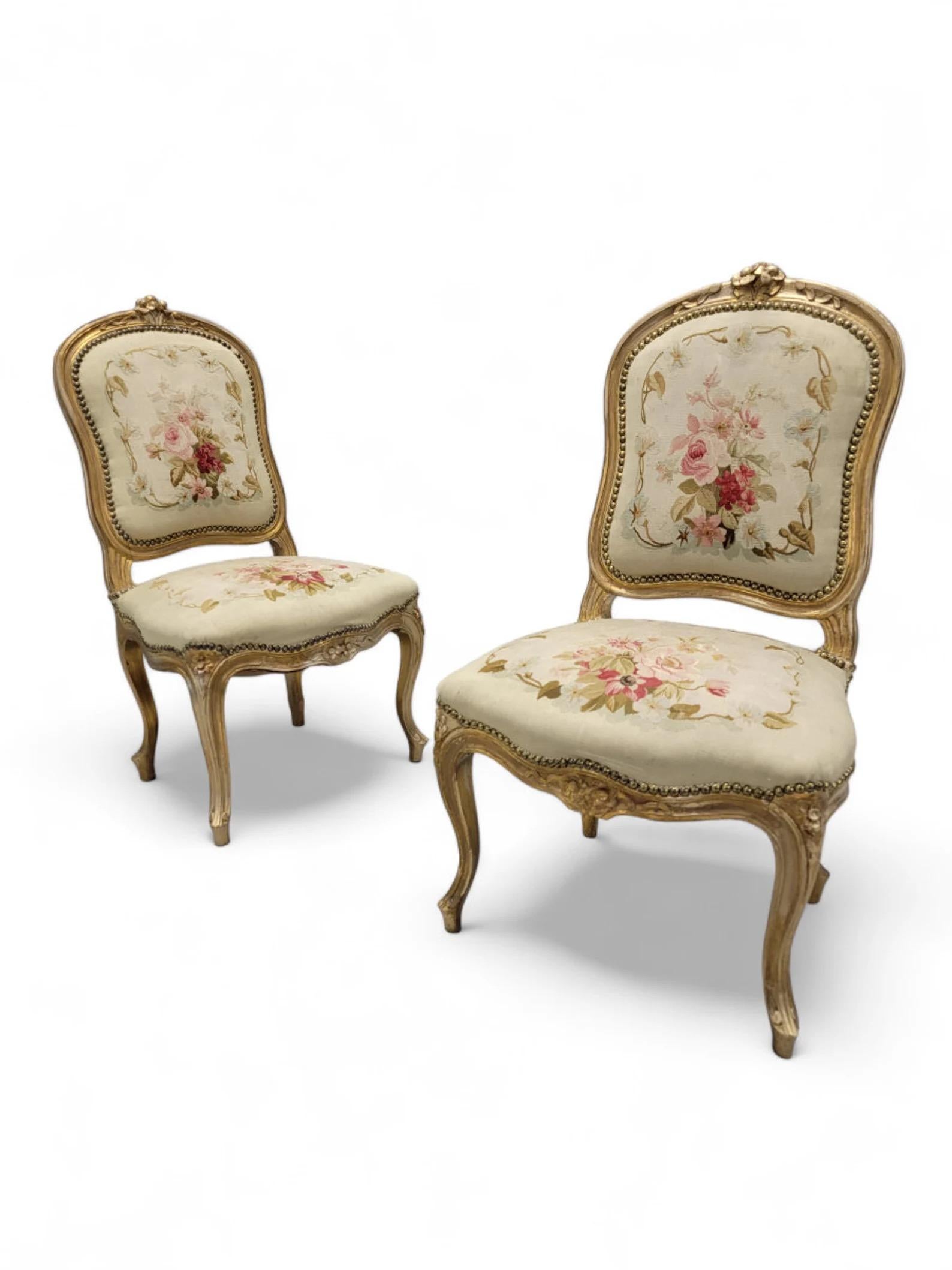 19th Century Antique French Napoleon Giltwood Aubusson Settee & Fauteuils 7 Piece Parlor Set