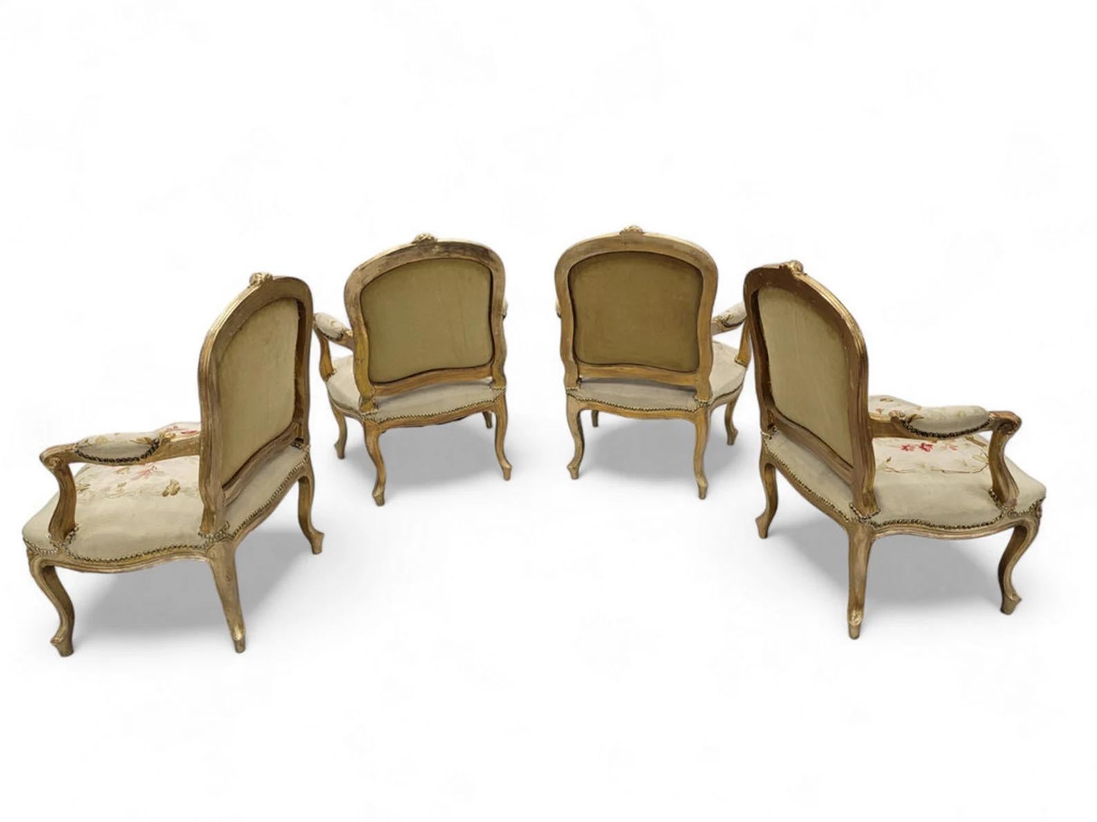 Antique French Napoleon Giltwood Aubusson Settee & Fauteuils 7 Piece Parlor Set 2