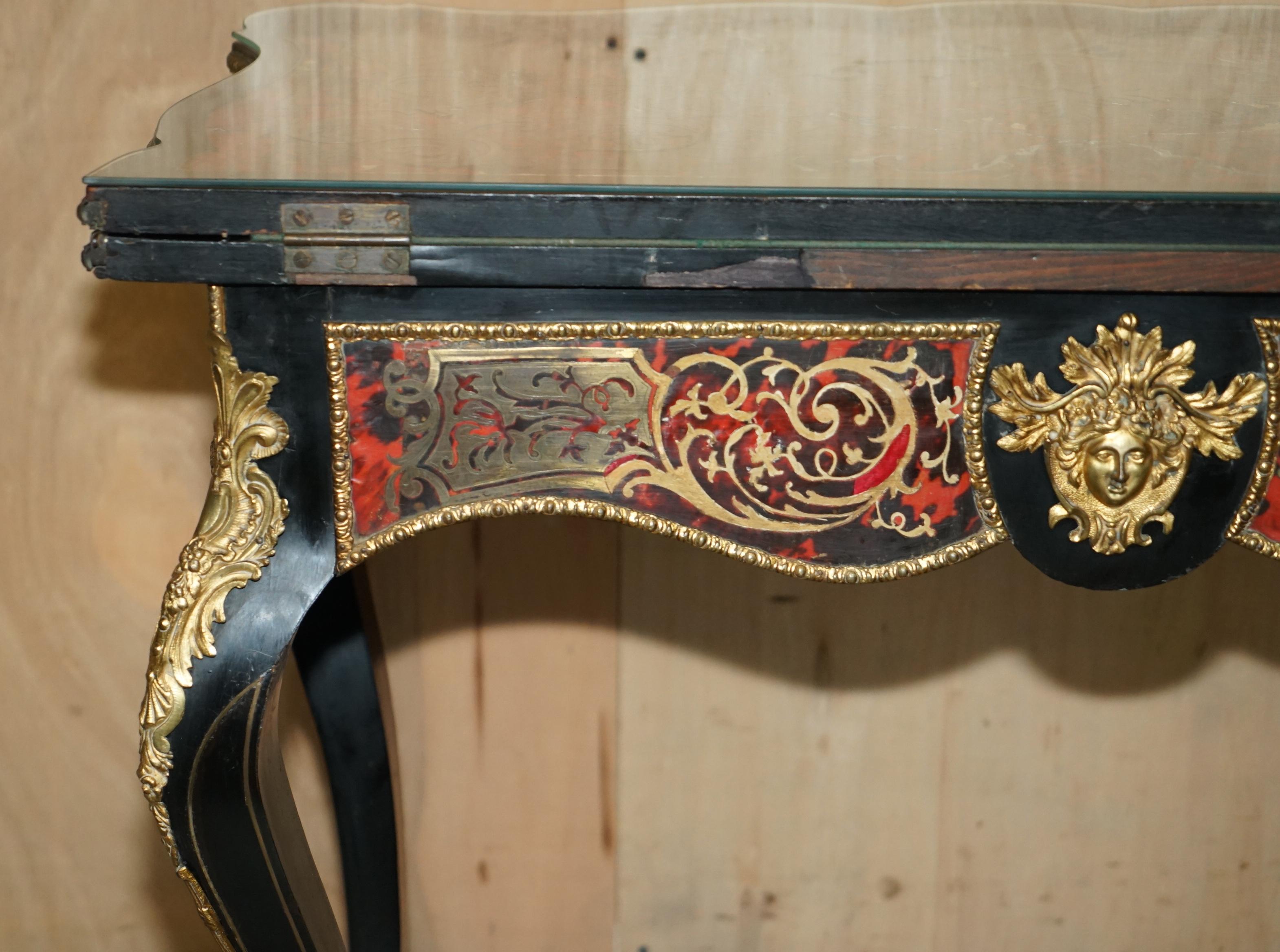 ANTIQUE FRENCH NAPOLEON III 1850 EBONiSED BOULLE CARD TABLE FOR RESTORATION For Sale 8