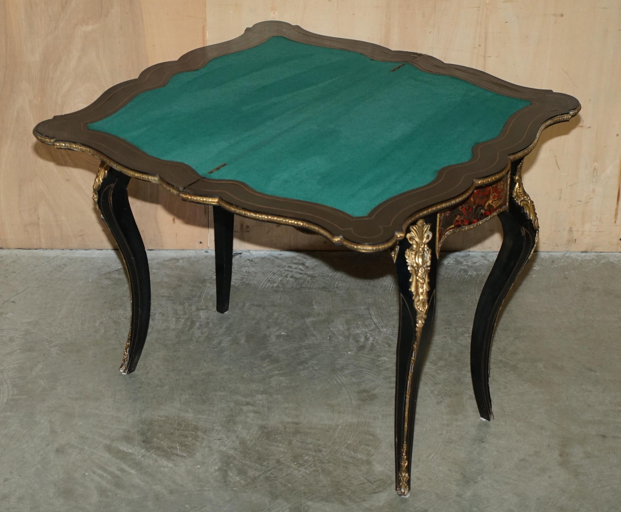ANTIQUE FRENCH NAPOLEON III 1850 EBONiSED BOULLE CARD TABLE FOR RESTORATION For Sale 11