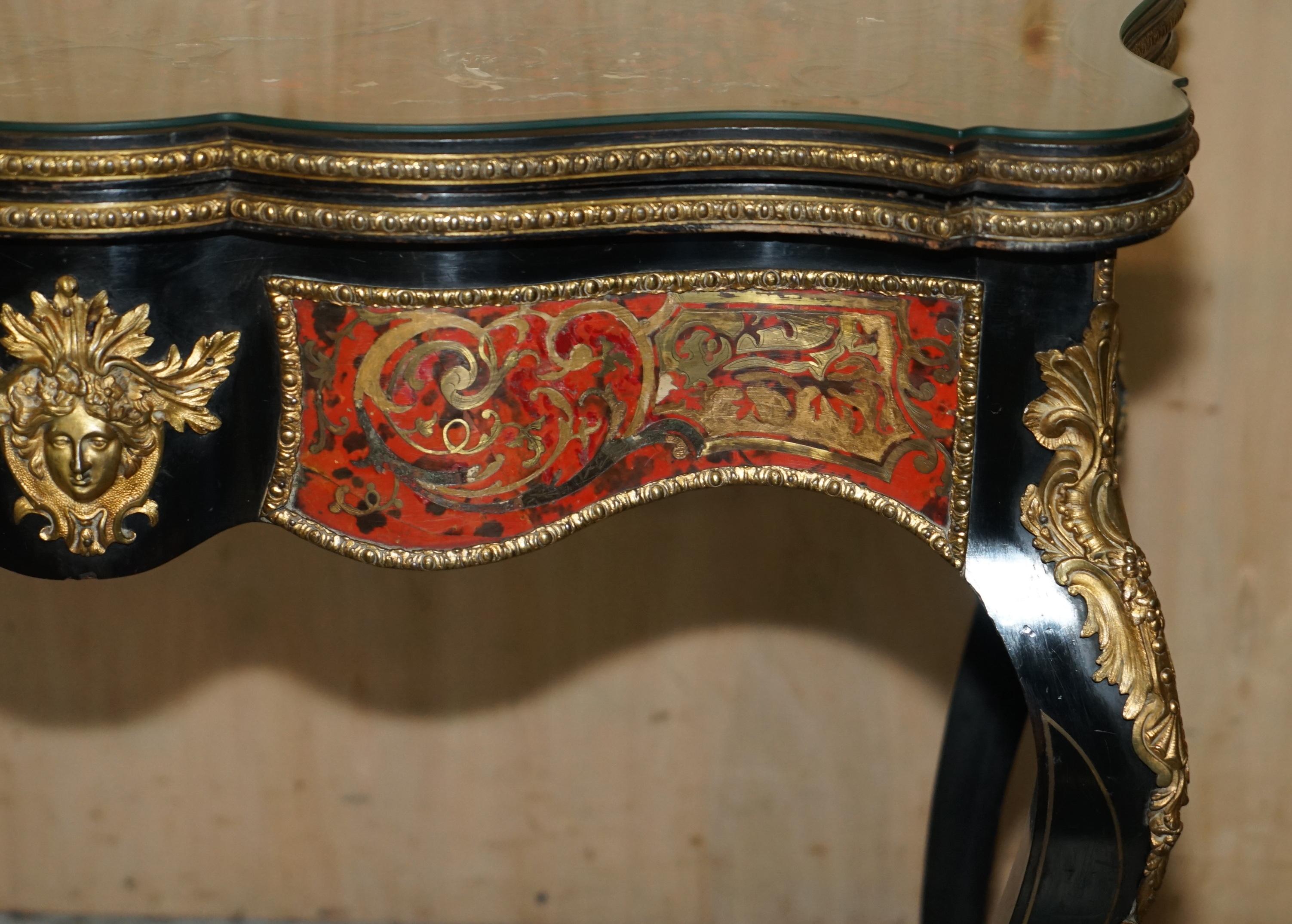 Wood ANTIQUE FRENCH NAPOLEON III 1850 EBONiSED BOULLE CARD TABLE FOR RESTORATION For Sale