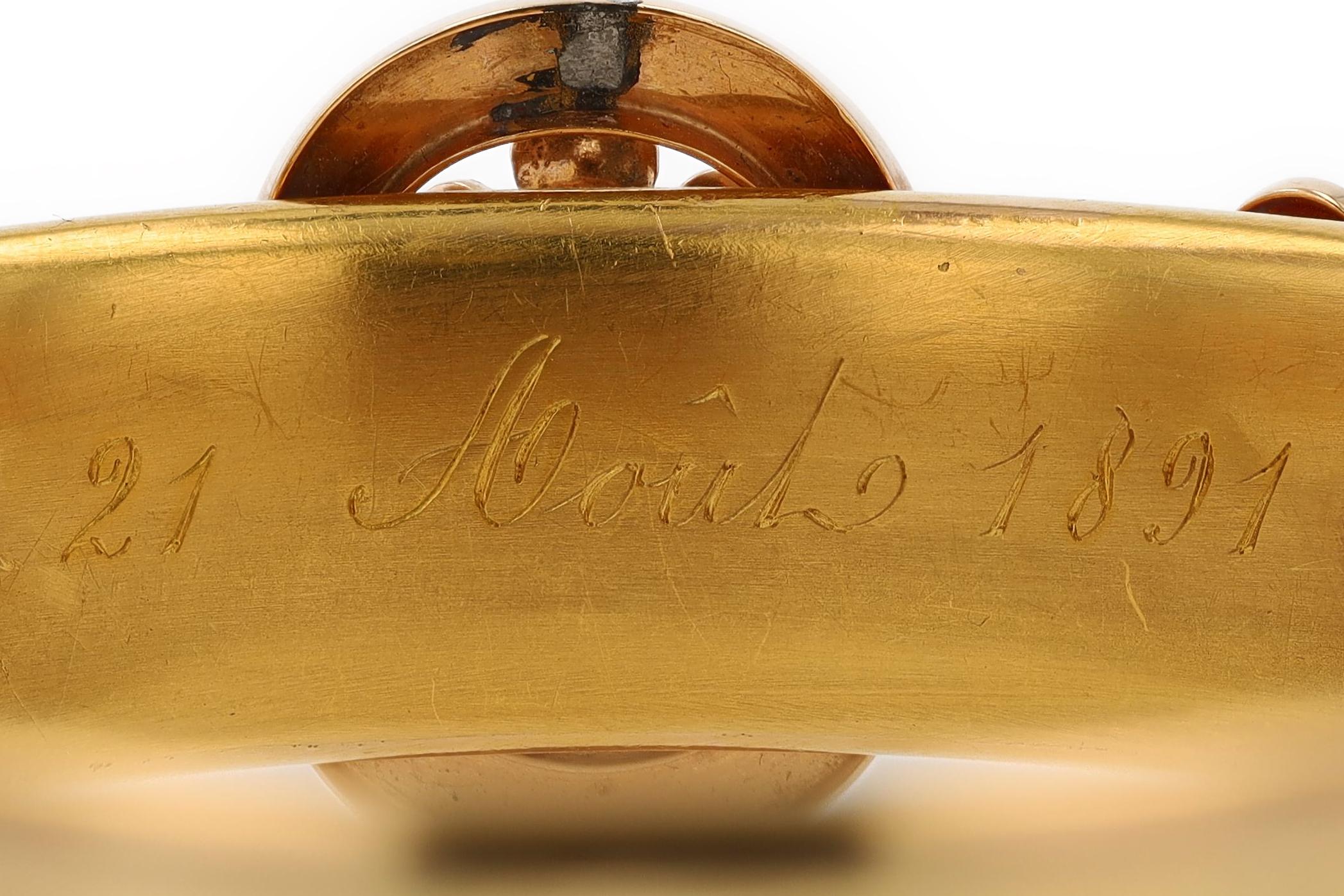 Antique French Napoleon III 1891 Engraved 18k Gold Bangle Bracelet In Good Condition For Sale In Santa Barbara, CA