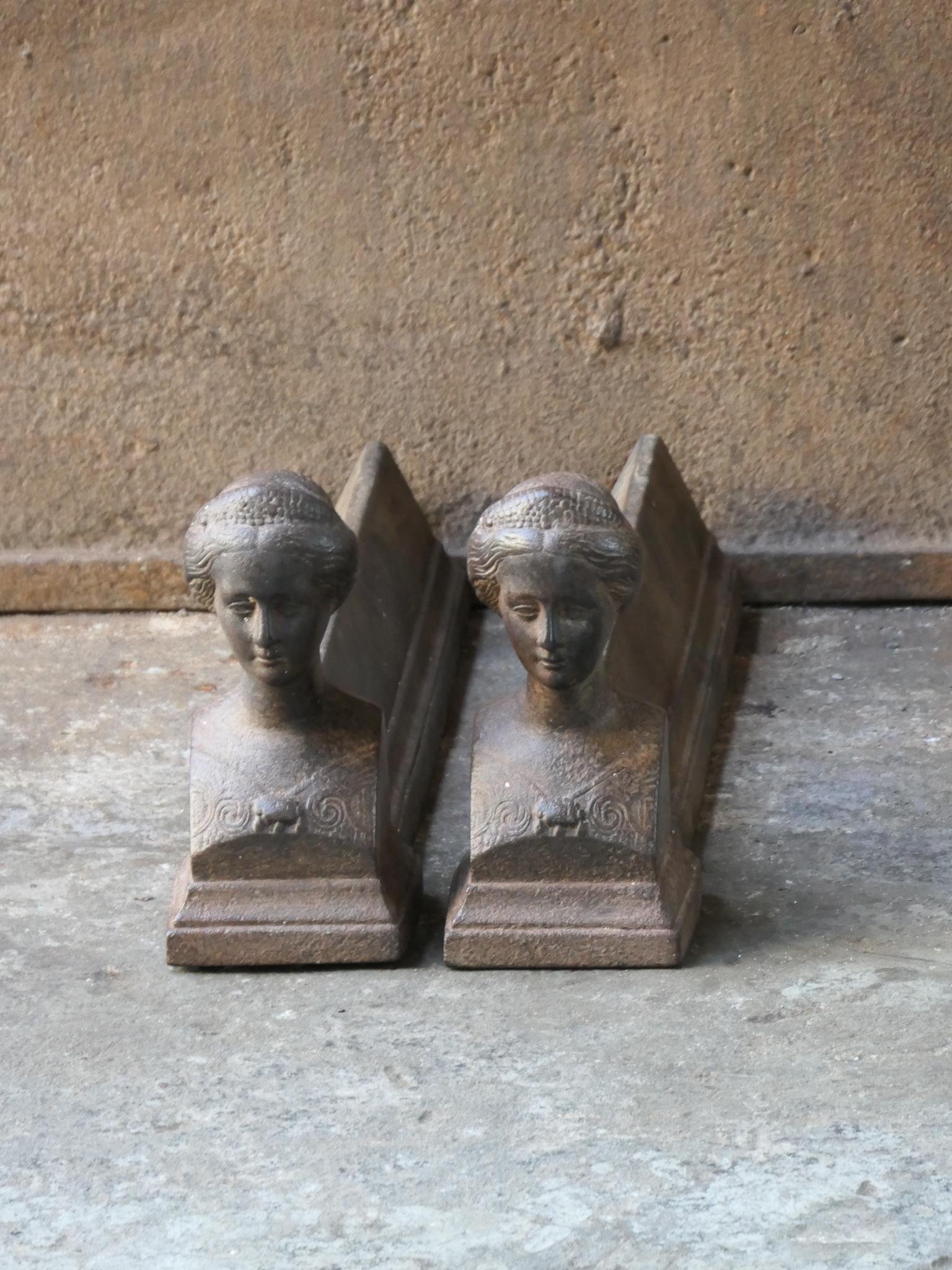 Cast Antique French Napoleon III Andirons or Firedogs, 19th Century