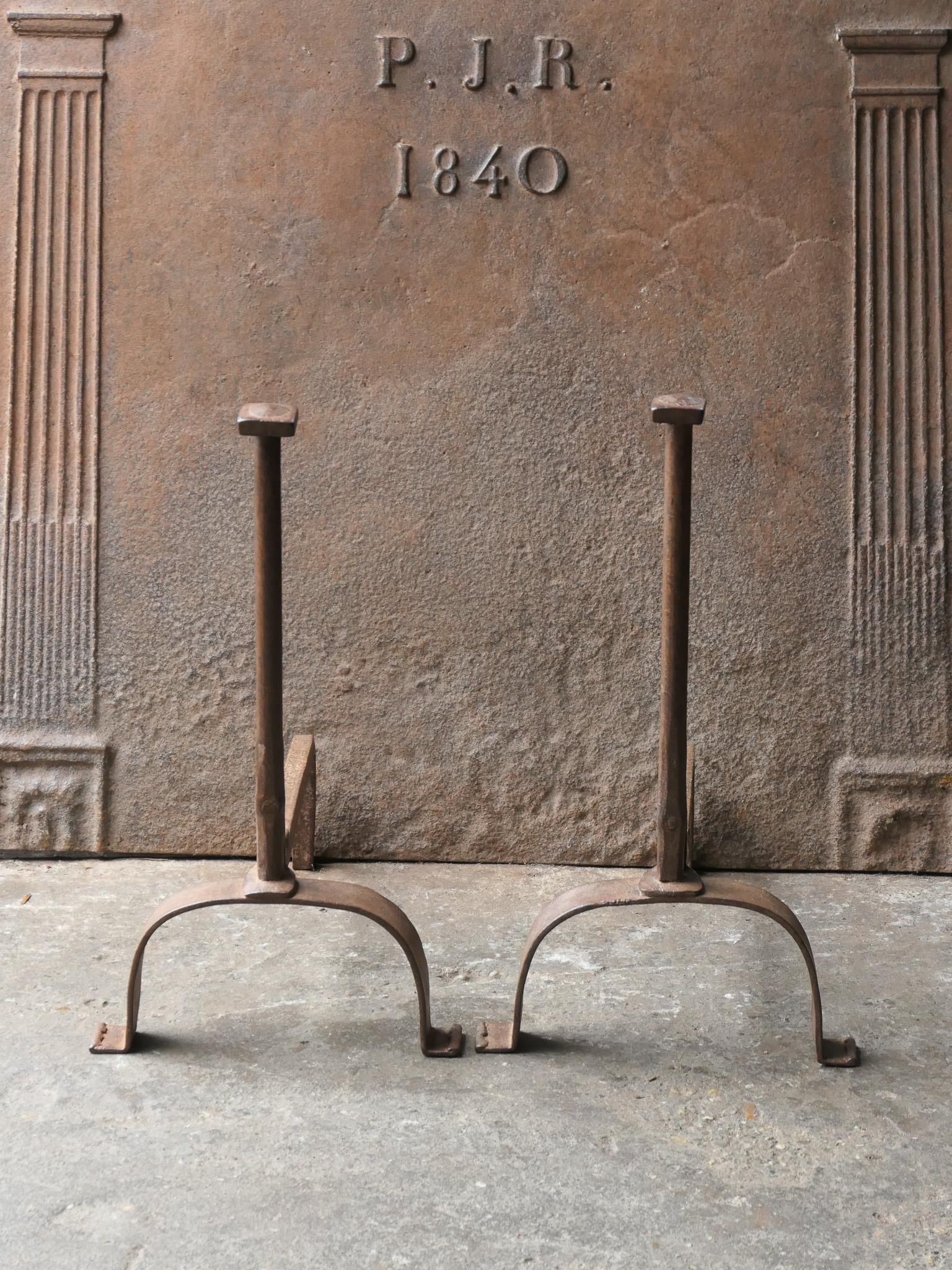Forged Antique French Napoleon III Andirons or Firedogs, 19th Century For Sale