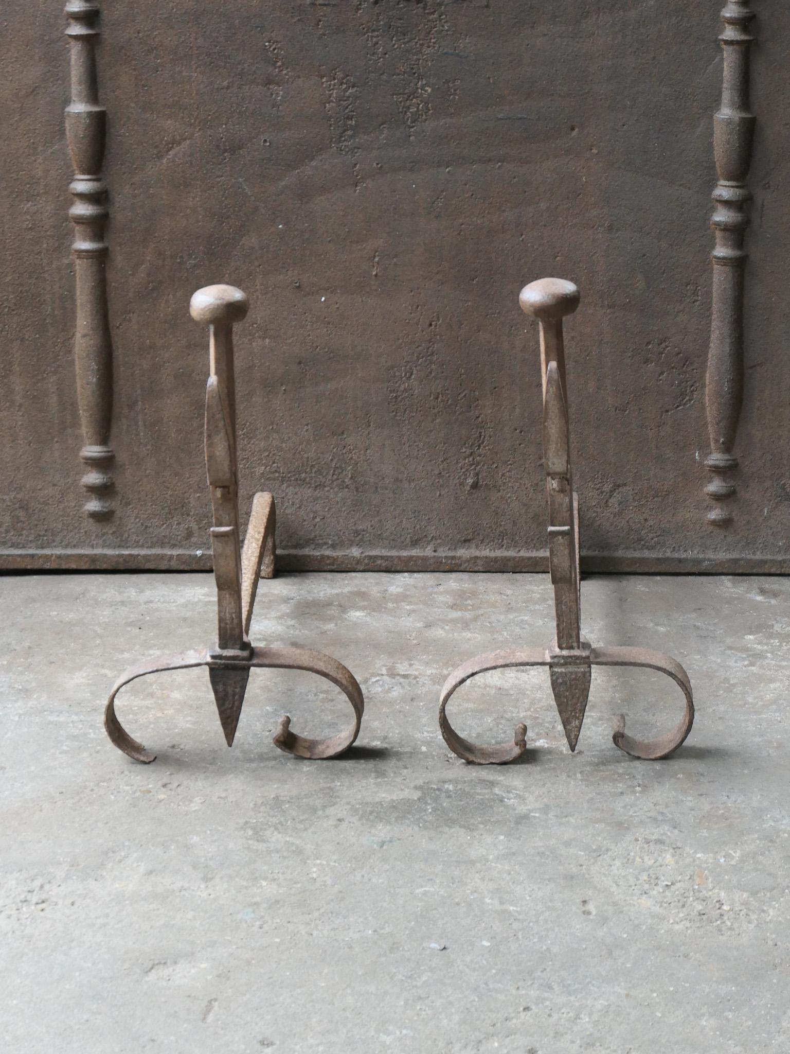 Forged Antique French Napoleon III Andirons or Firedogs, 19th Century For Sale