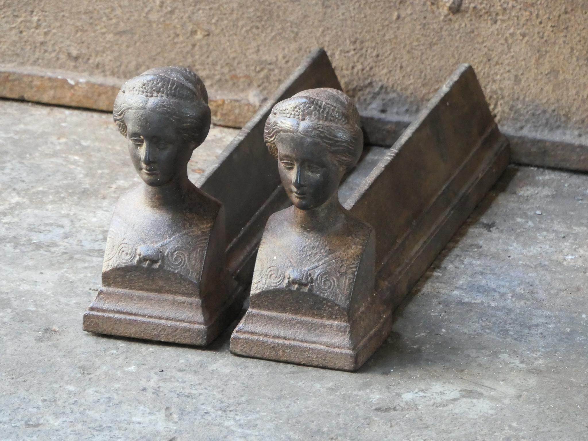 Iron Antique French Napoleon III Andirons or Firedogs, 19th Century