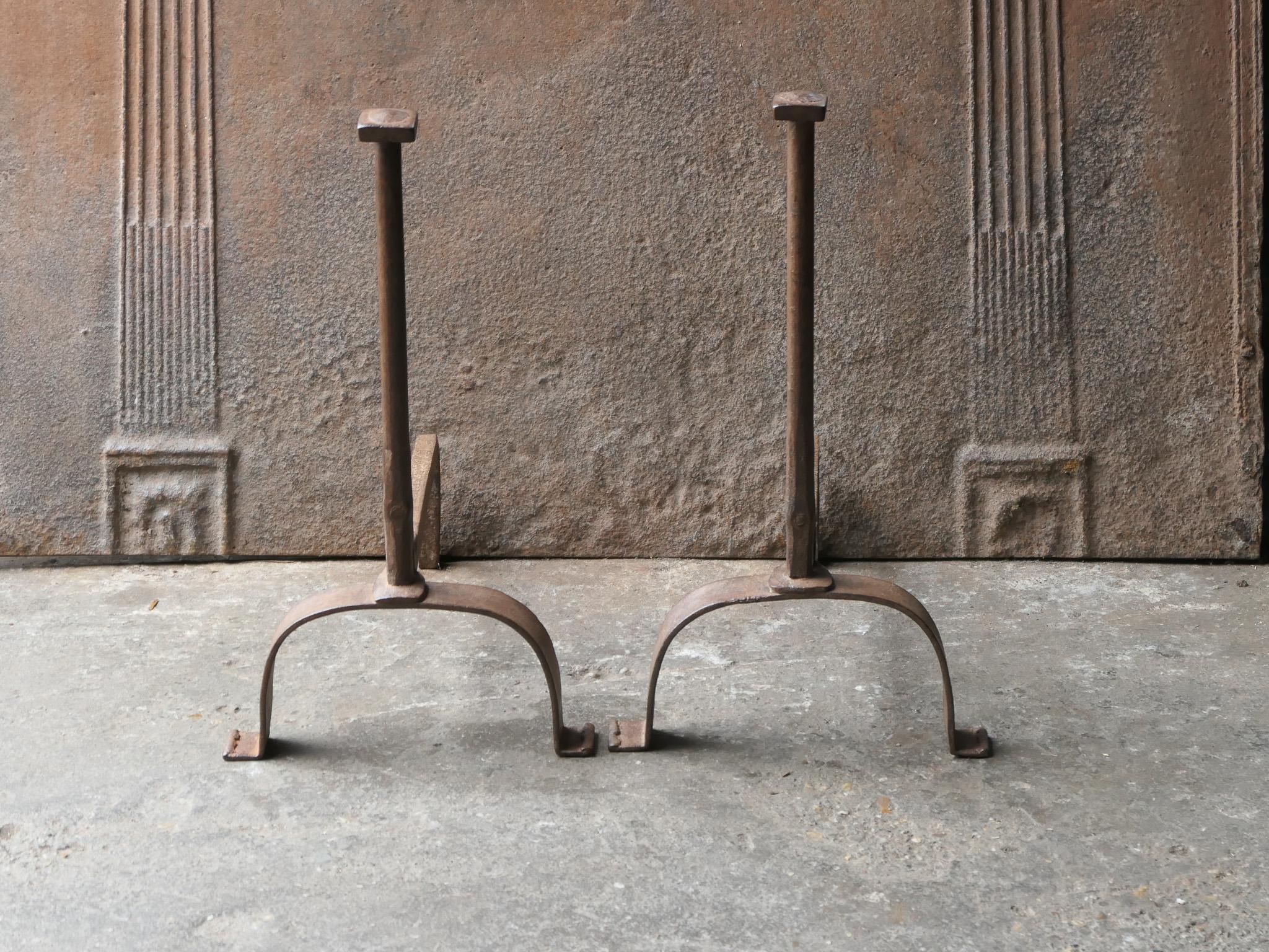 Wrought Iron Antique French Napoleon III Andirons or Firedogs, 19th Century