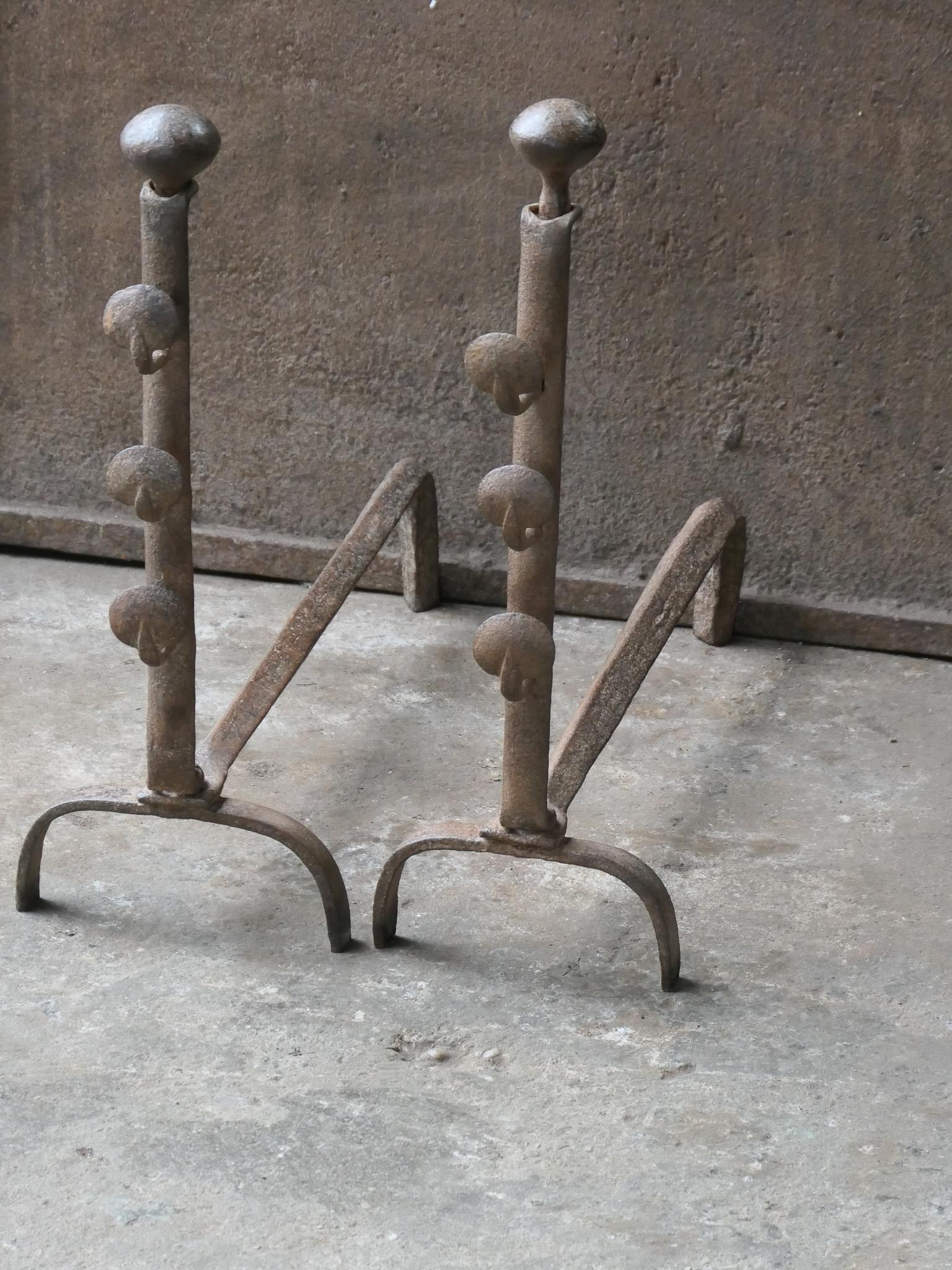 Wrought Iron Antique French Napoleon III Andirons or Firedogs, 19th Century For Sale
