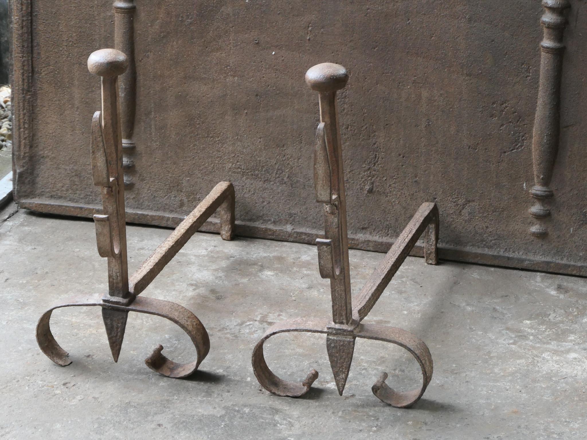 Antique French Napoleon III Andirons or Firedogs, 19th Century For Sale 1