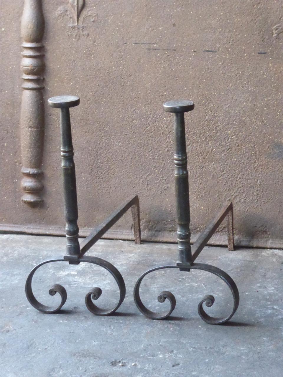 Forged Antique French Napoleon III Andirons or Firedogs