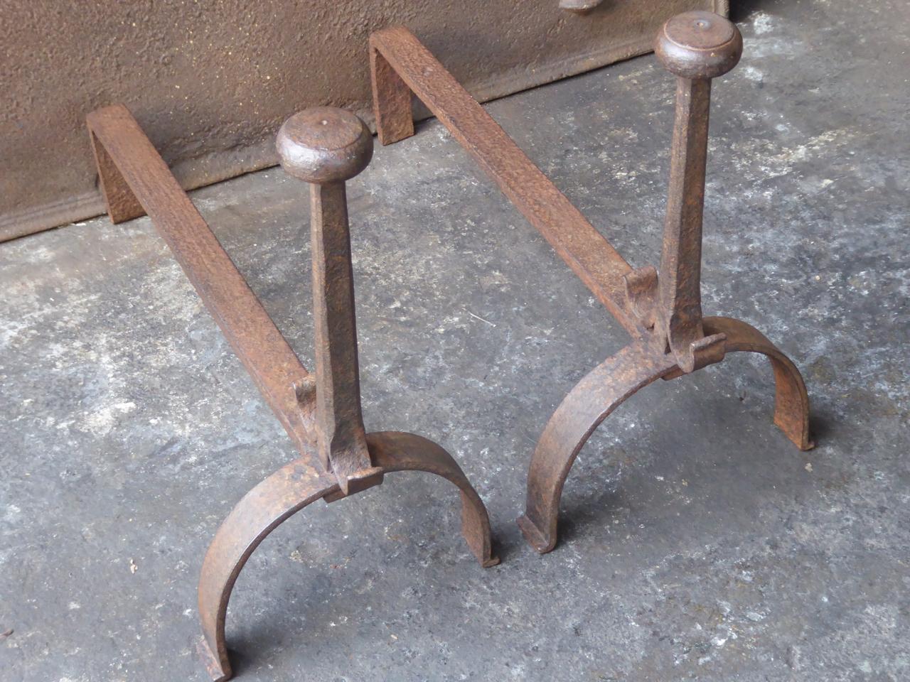 Forged Antique French Napoleon III Andirons or Firedogs