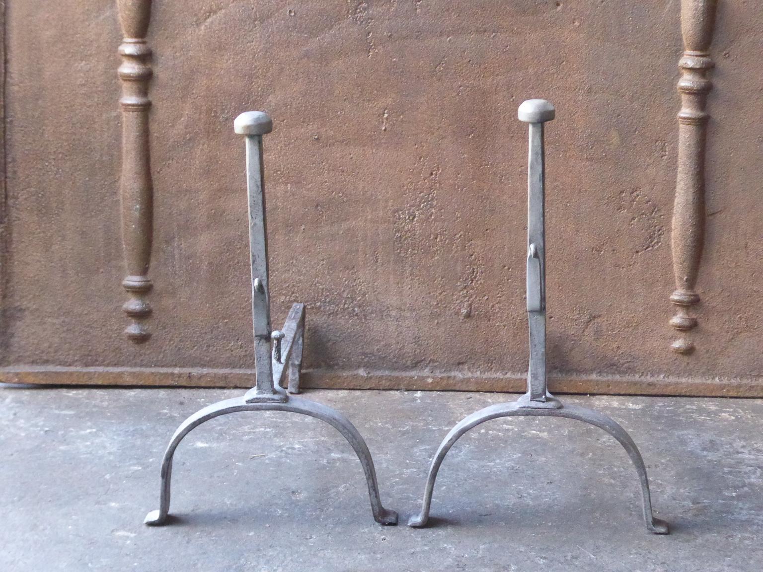 Forged Antique French Napoleon III Andirons or Firedogs