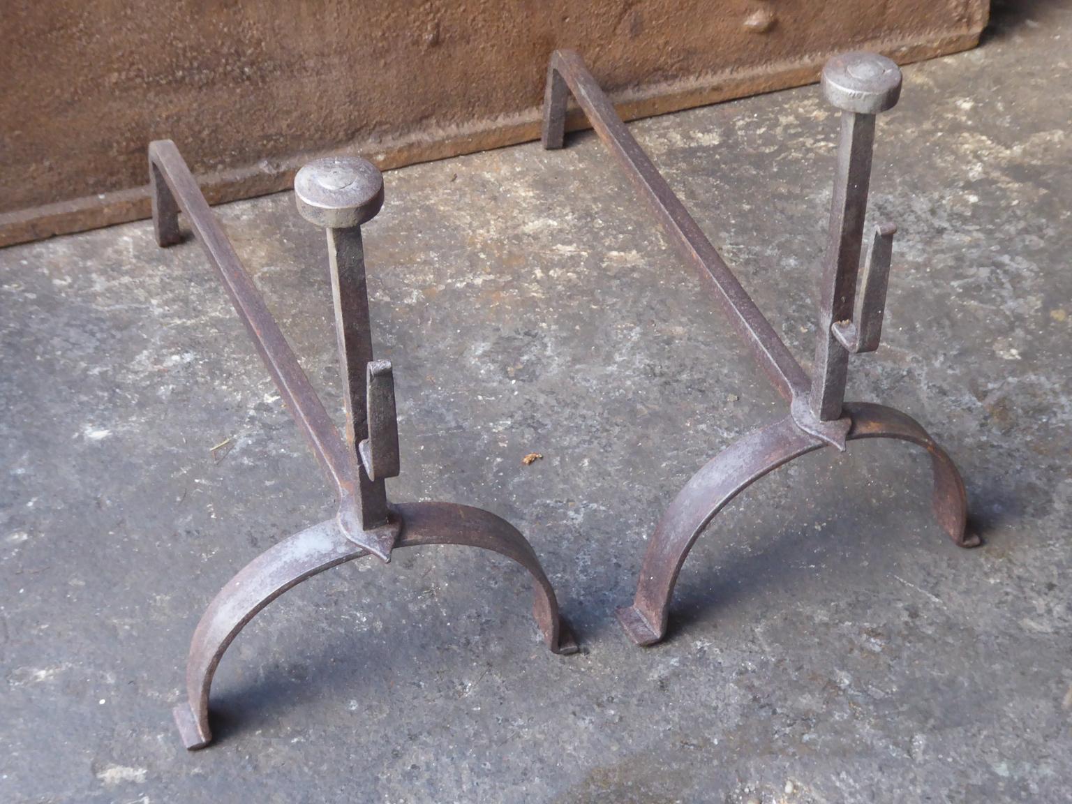 Forged Antique French Napoleon III Andirons or Firedogs
