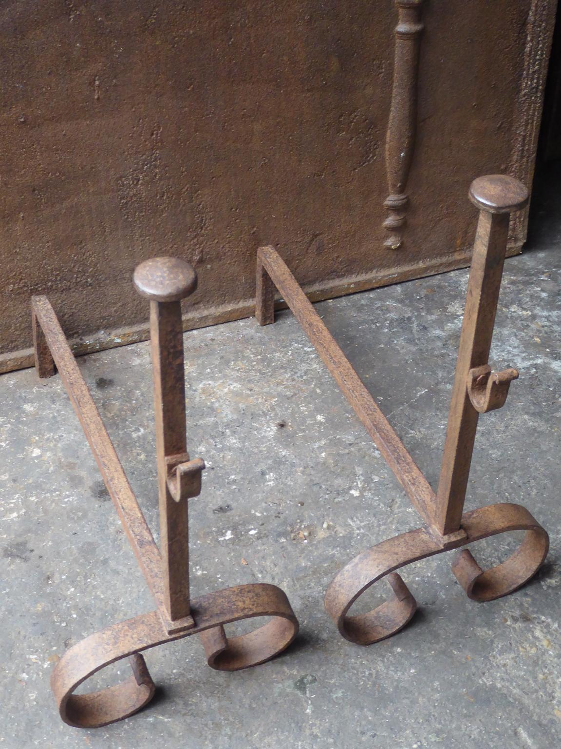 Forged Antique French Napoleon III Andirons or Firedogs For Sale