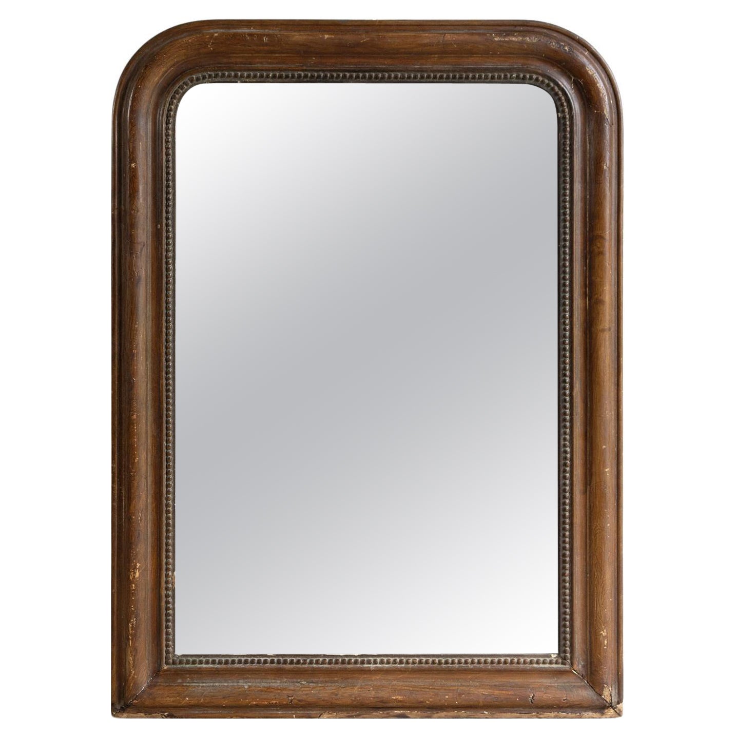 Antique French Napoleon III Arched Gilt Framed Foxed Mirror, Siglo XIX