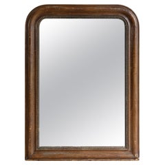 Antique French Napoleon III Arched Gilt Framed Foxed Mirror, Siglo XIX