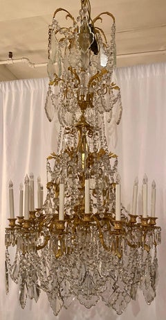 Antique French Napoleon III Baccarat Crystal & Gold Bronze Chandelier Circa 1870