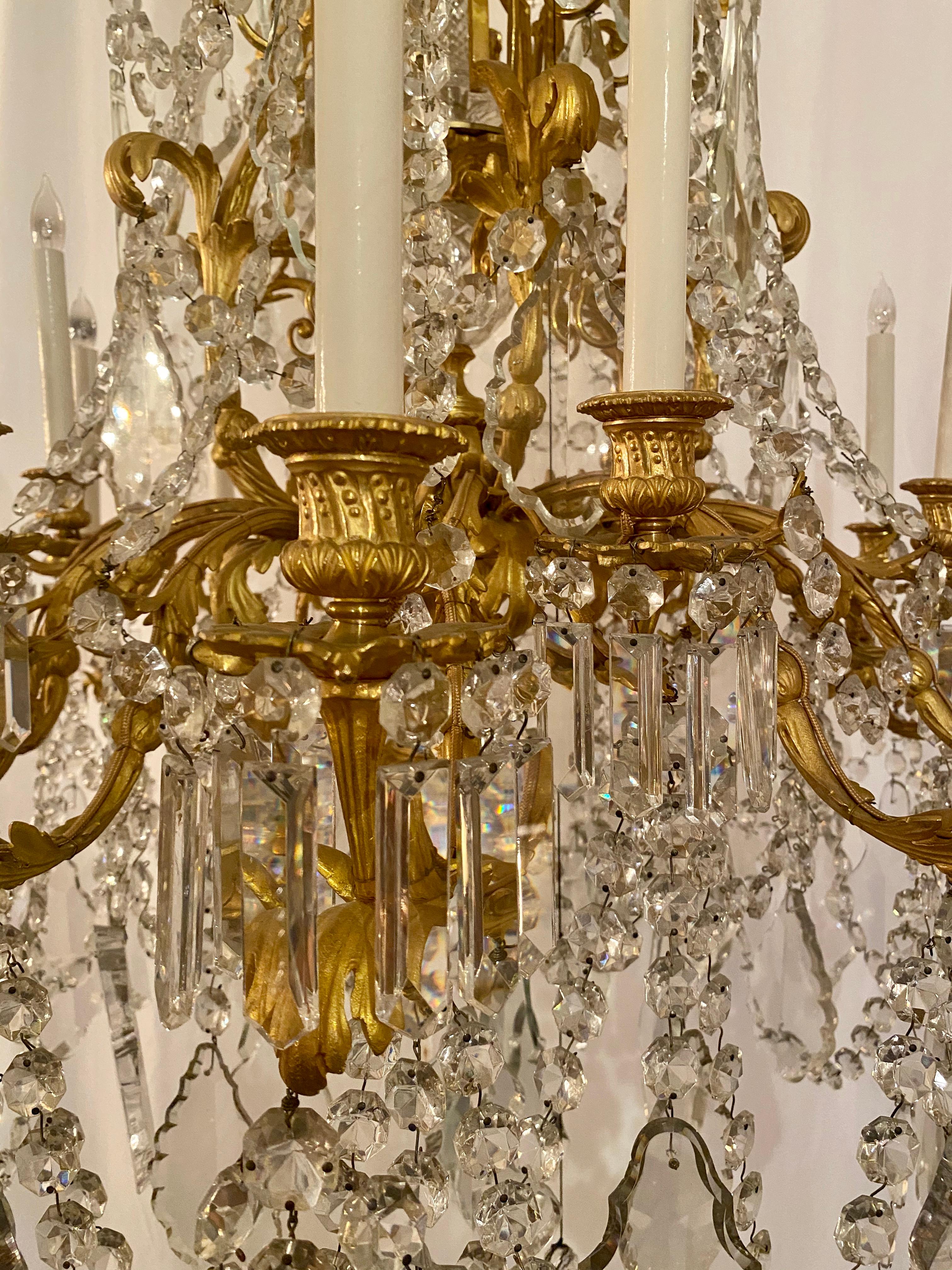 19th Century Antique French Napoleon III Baccarat Crystal & Gold Bronze Chandelier Circa 1870 For Sale