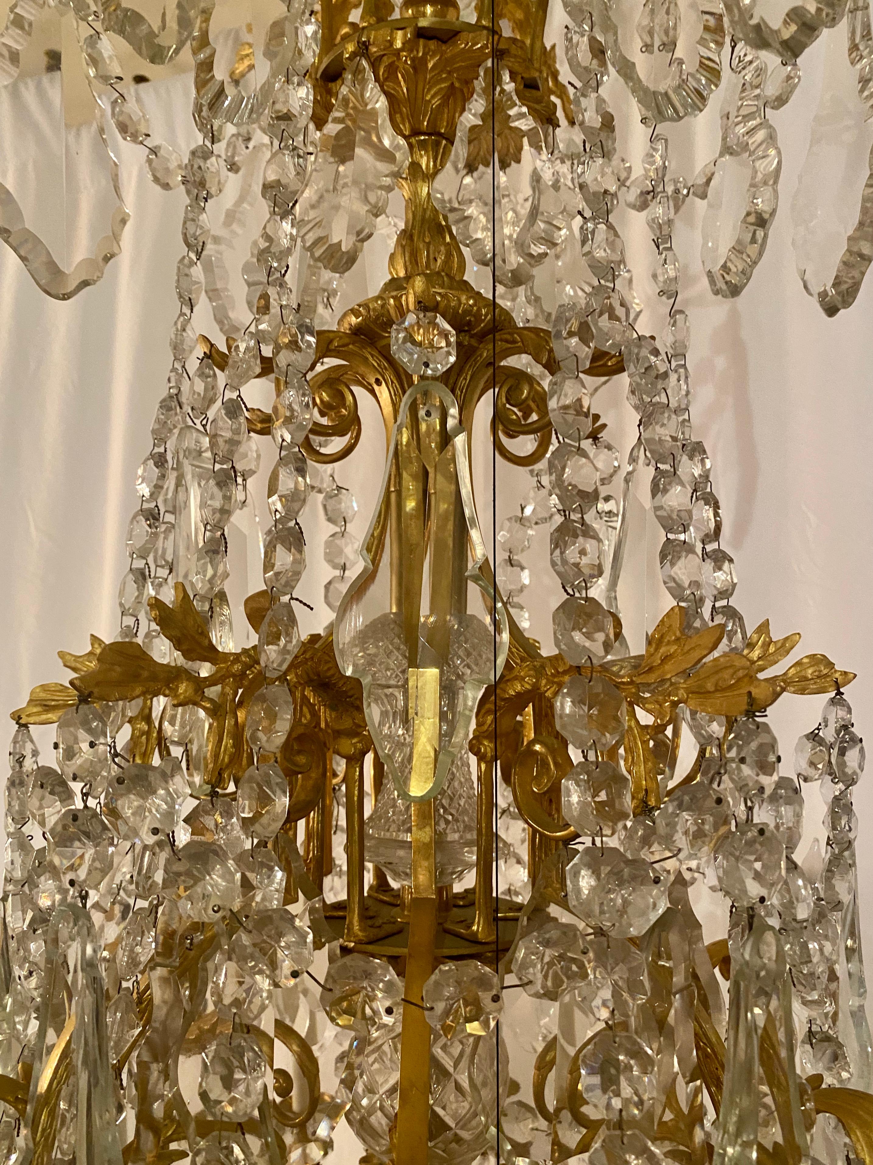 Antique French Napoleon III Baccarat Crystal & Gold Bronze Chandelier Circa 1870 For Sale 1