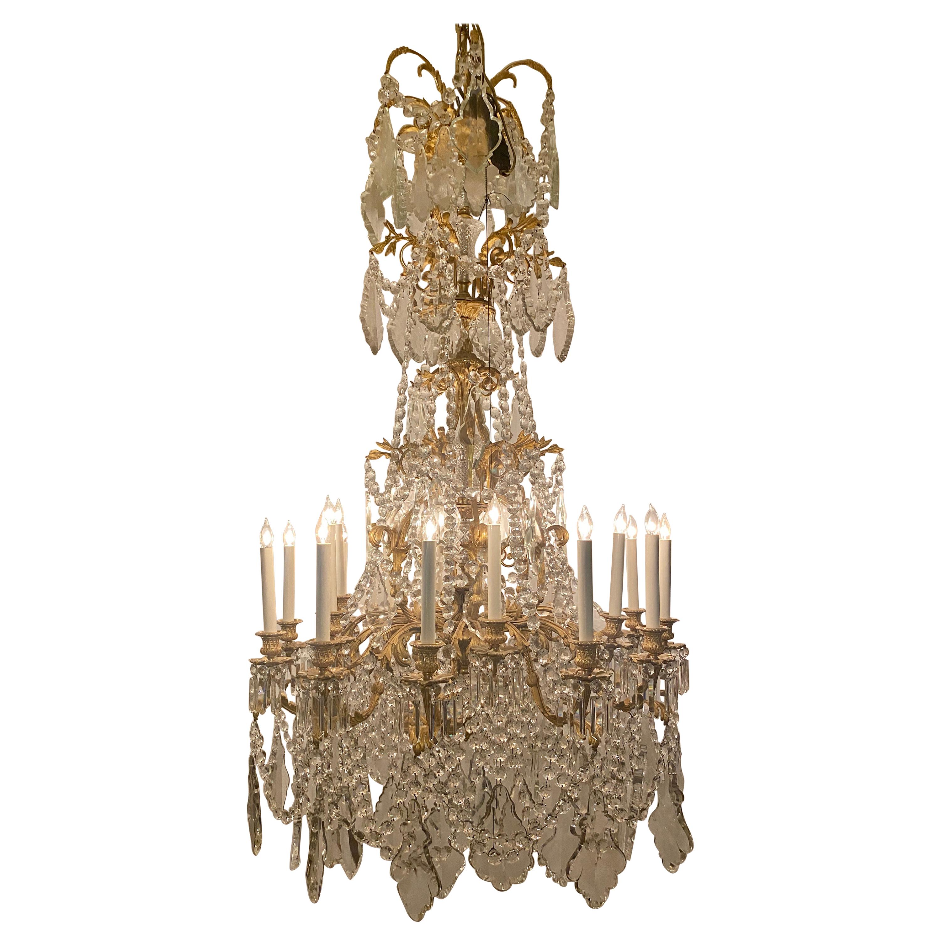 Antique French Napoleon III Baccarat Crystal & Gold Bronze Chandelier Circa 1870 For Sale