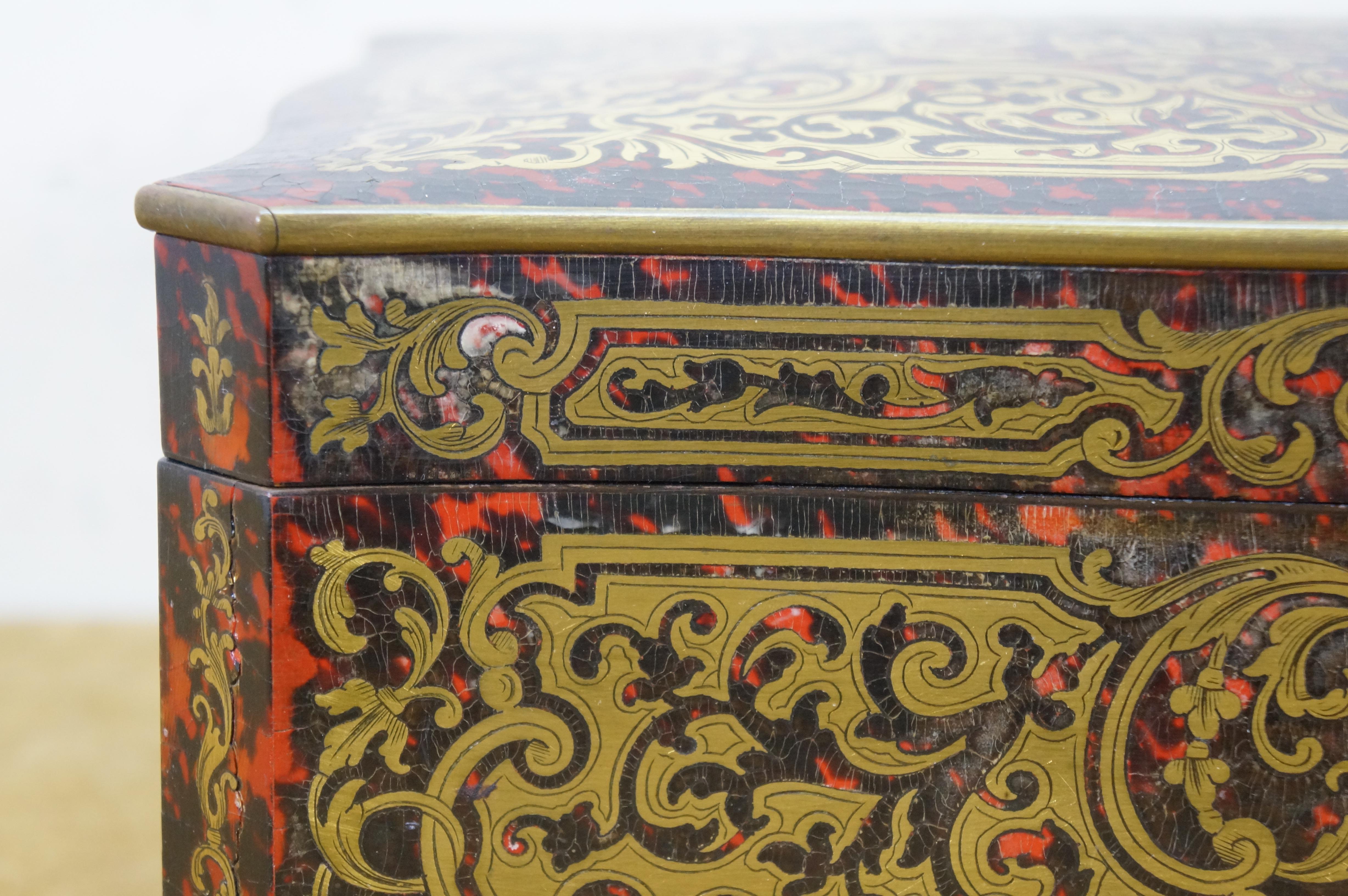 Antique French Napoleon III Boulle Marquetry Brass Tortoiseshell Keepsake Box 13 For Sale 6