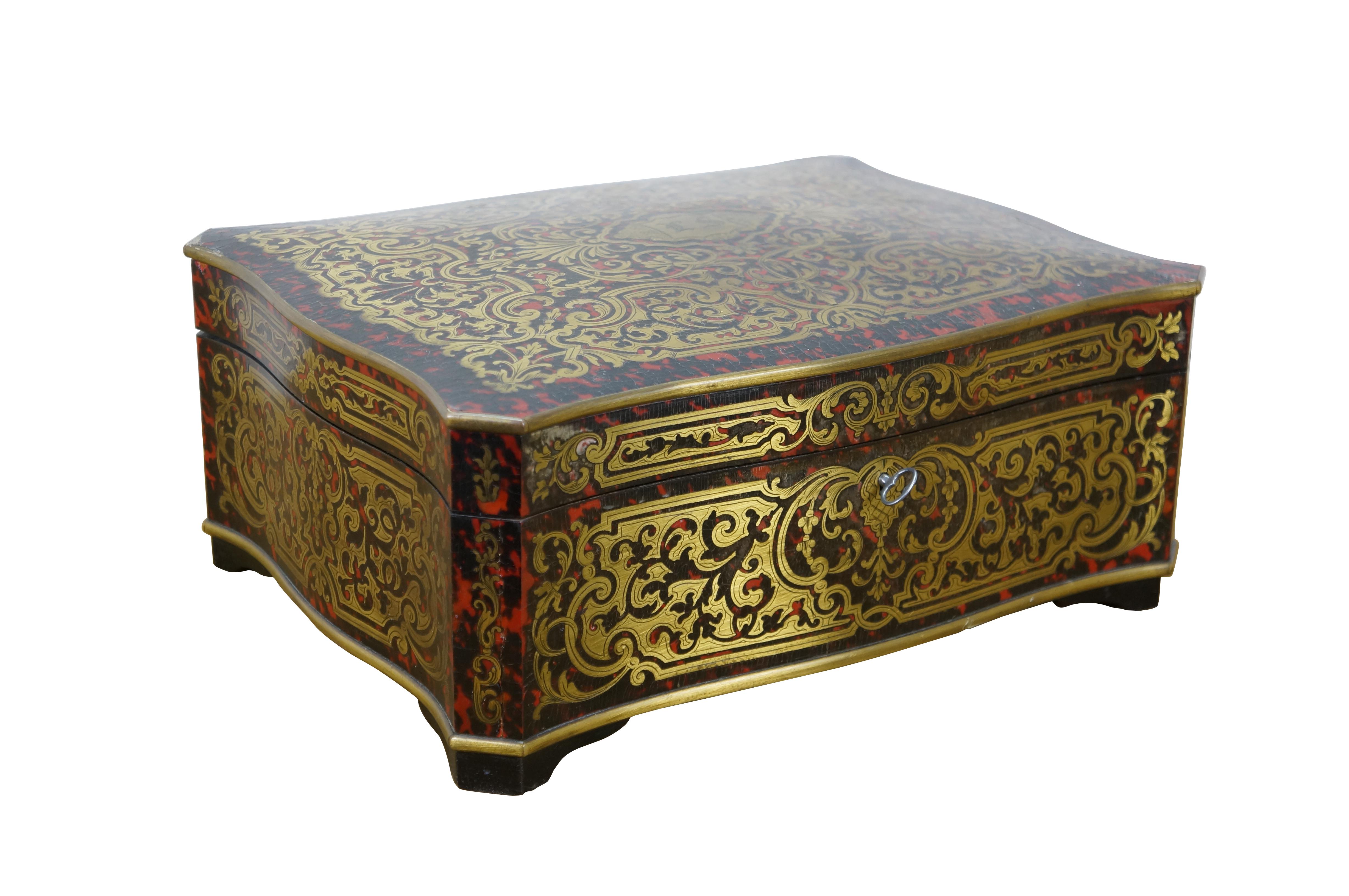 Antique French Napoleon III Boulle Marquetry Brass Tortoiseshell Keepsake Box 13 In Fair Condition For Sale In Dayton, OH