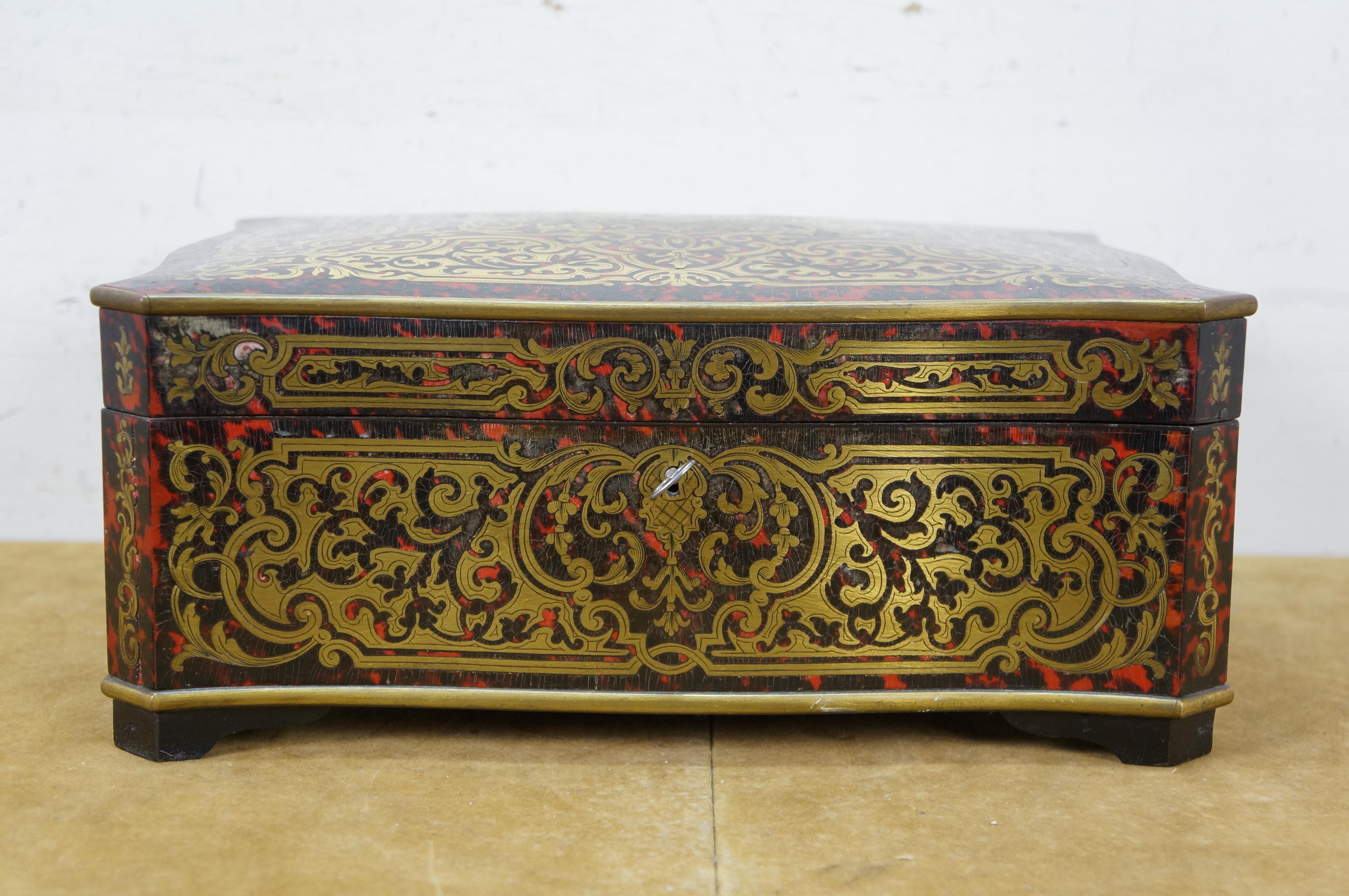 19th Century Antique French Napoleon III Boulle Marquetry Brass Tortoiseshell Keepsake Box 13 For Sale