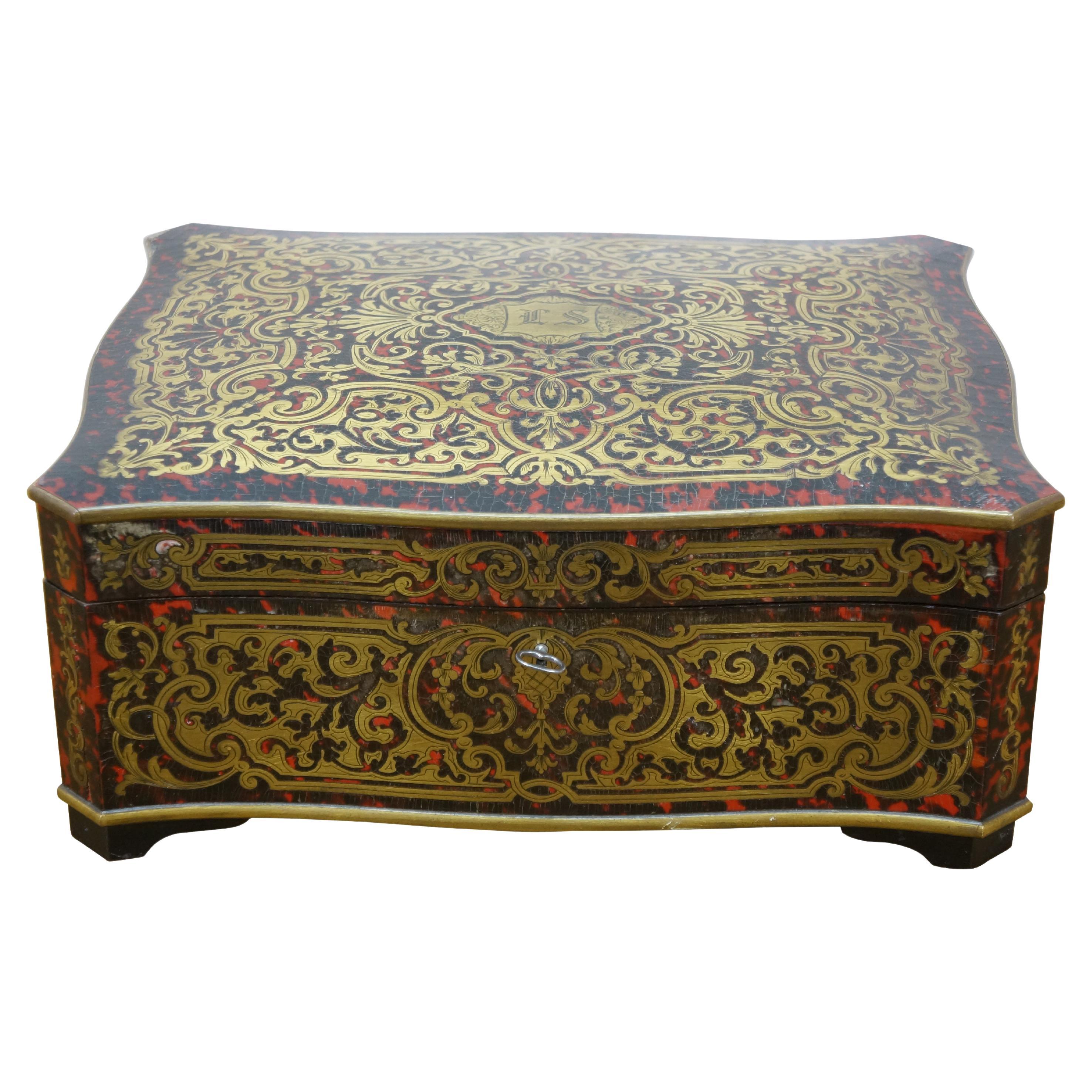 Antique French Napoleon III Boulle Marquetry Brass Tortoiseshell Keepsake Box 13 For Sale