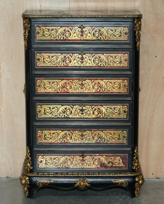 ANTIQUE FRENCH NAPOLEON III BOULLE MARQUETRY UPRiGHT COMMODE CHEST OF DRAWERS