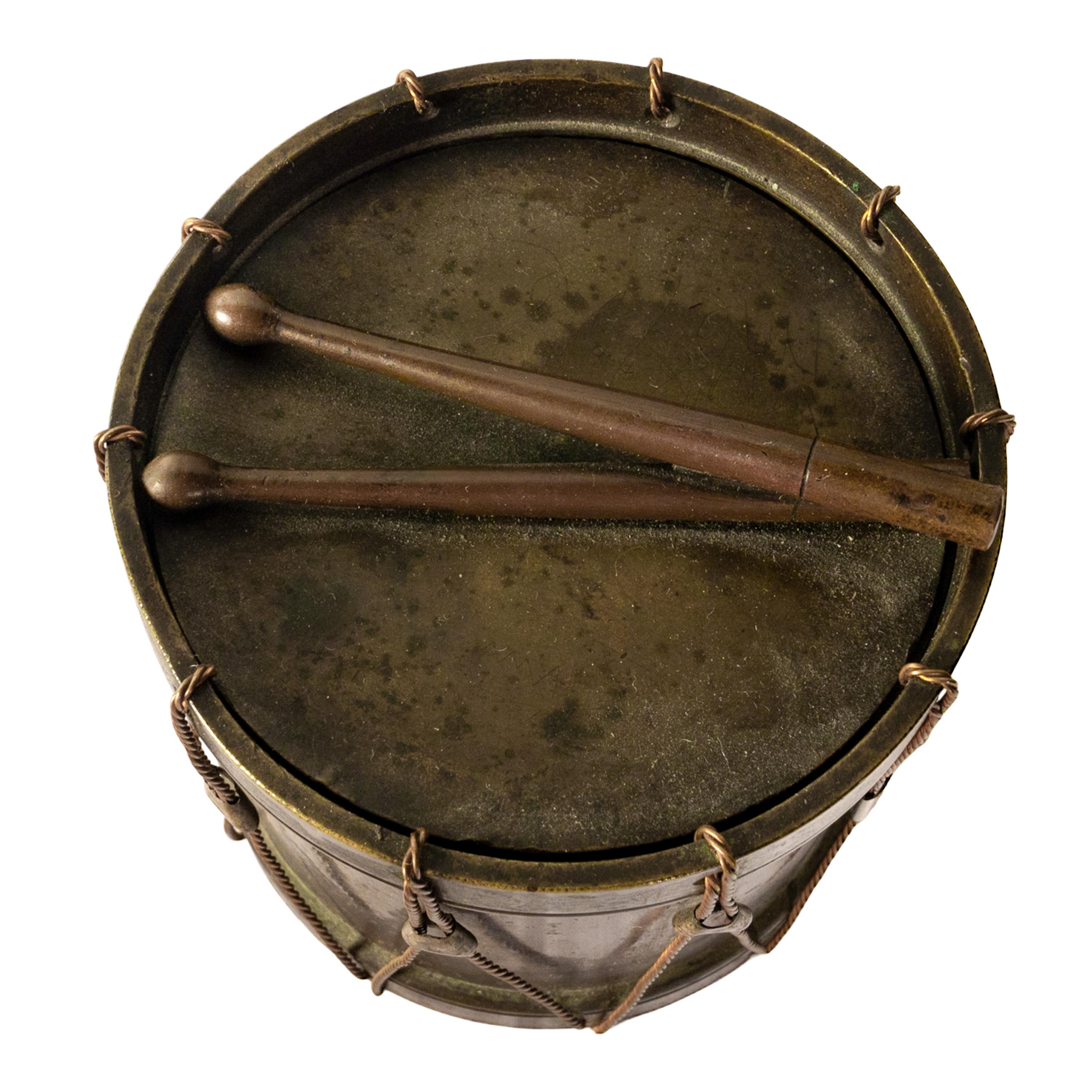Cast Antique French Napoleon III Bronze Grand Tour Novelty Drum Desk Inkwell 1850 For Sale
