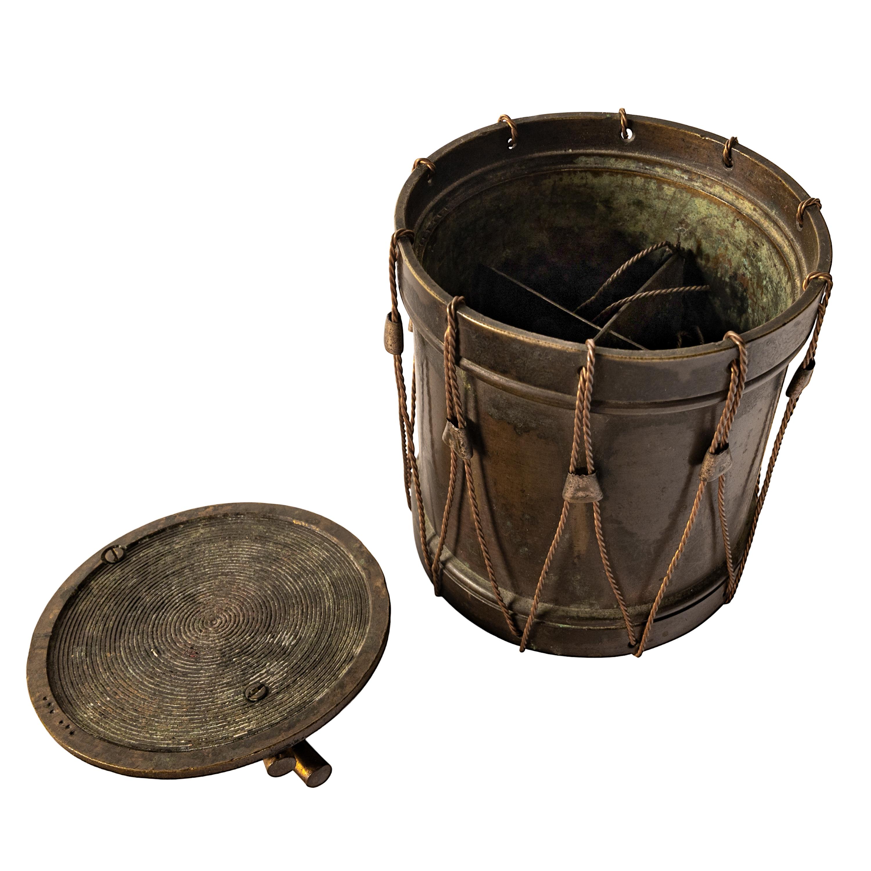 Antique French Napoleon III Bronze Grand Tour Novelty Drum Desk Inkwell 1850 For Sale 2