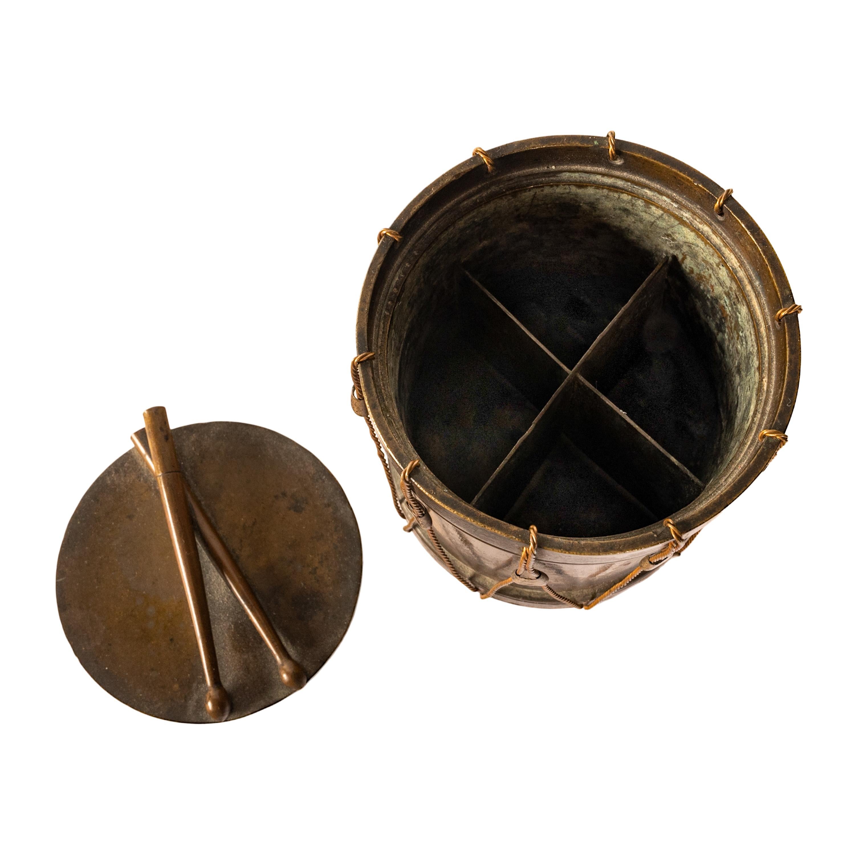 Antique French Napoleon III Bronze Grand Tour Novelty Drum Desk Inkwell 1850 For Sale 3