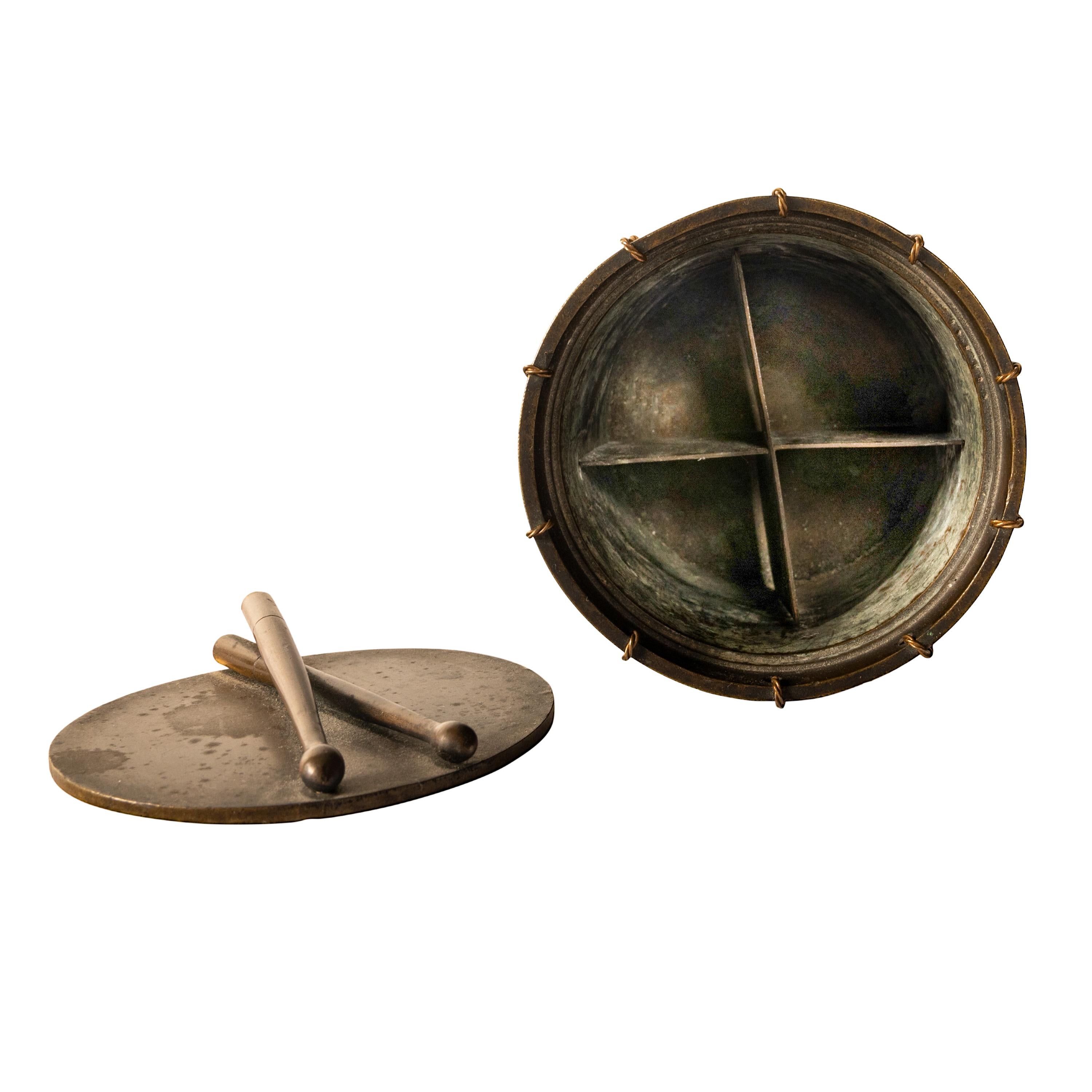 Antique French Napoleon III Bronze Grand Tour Novelty Drum Desk Inkwell 1850 For Sale 4