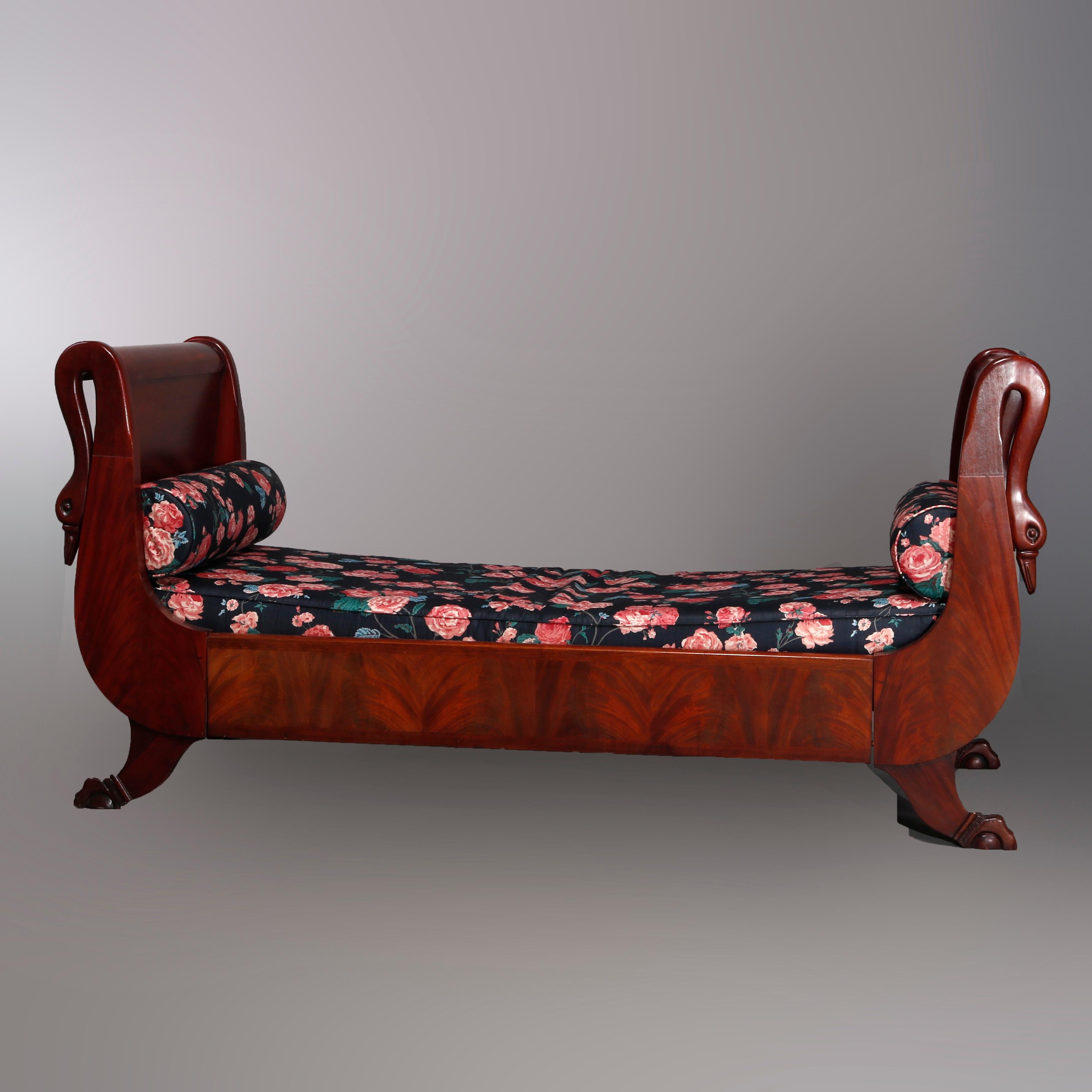 Antique French Napoleon III Carved Flame Mahogany Figural Swan Day Bed, c1880 10