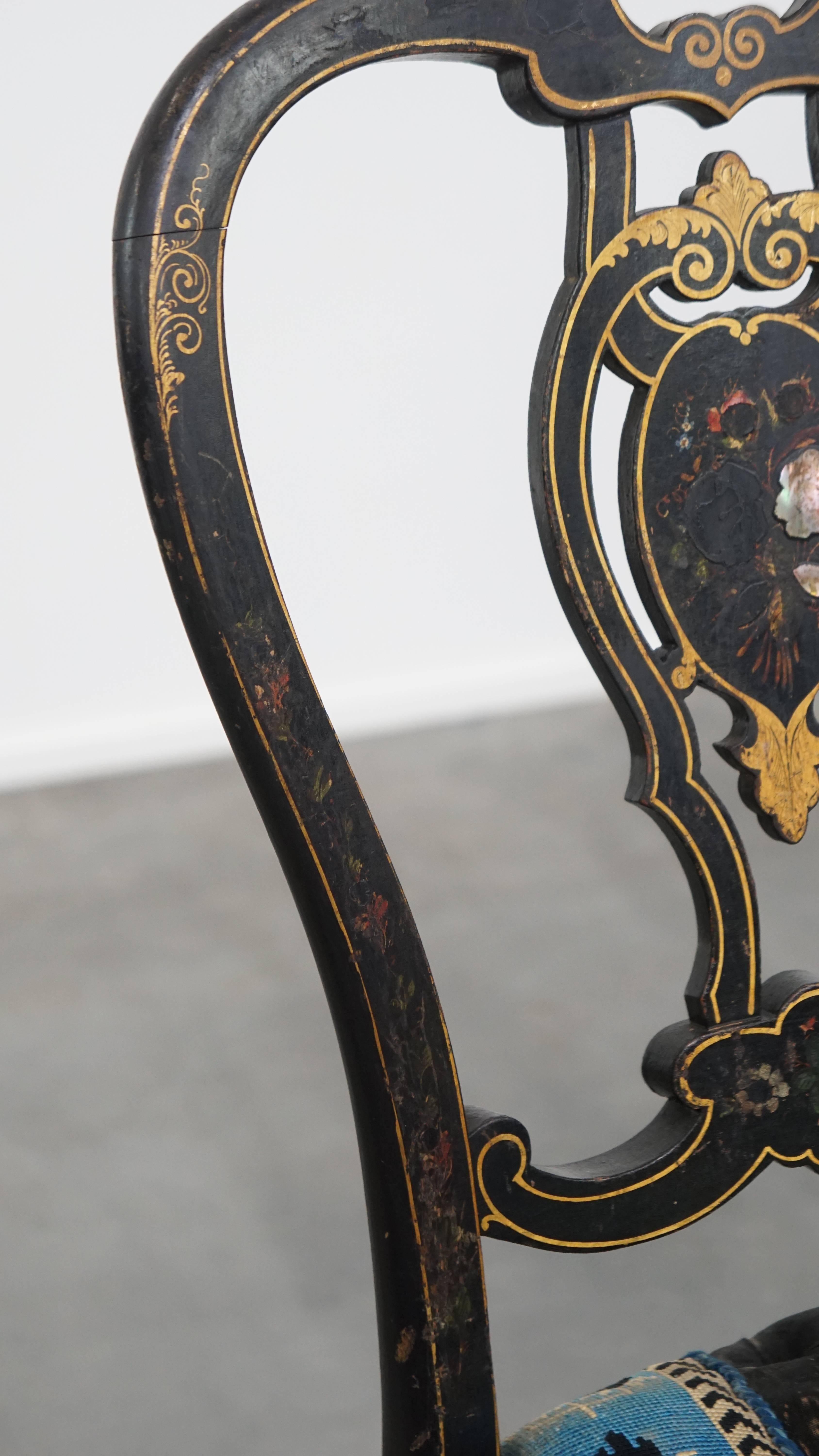 Antique French Napoleon III sedia intarsiata in madreperla in vendita 3
