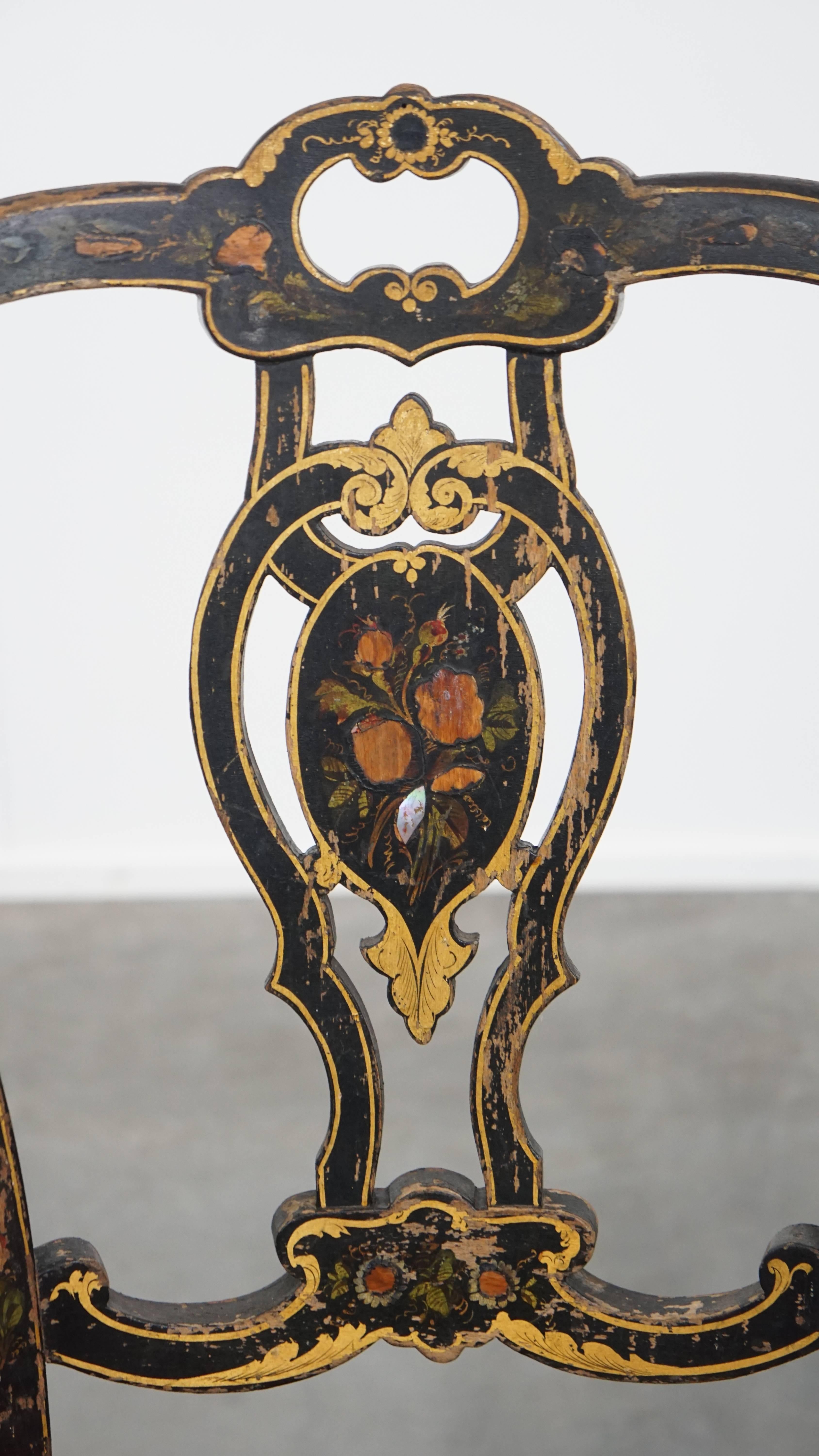 Antique French French Napoleon III Chair Inlaid with Mother-of-Pearl (Chaise Napoléon III incrustée de nacre) en vente 3
