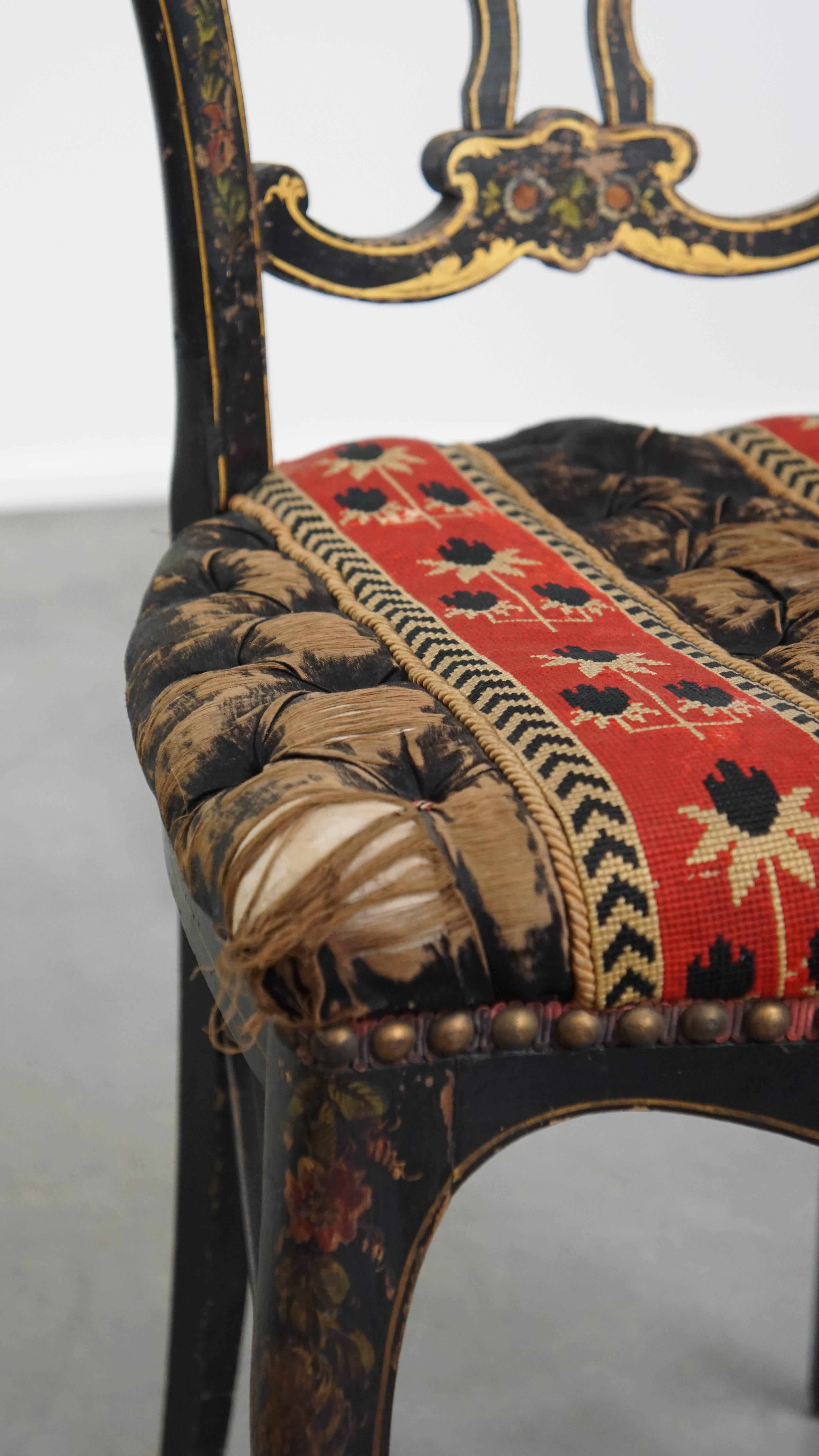 Nacre Antique French French Napoleon III Chair Inlaid with Mother-of-Pearl (Chaise Napoléon III incrustée de nacre) en vente