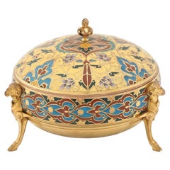 Antique French Napoleon III Champleve Enamel and Bronze Jewelry Box Barbedienne