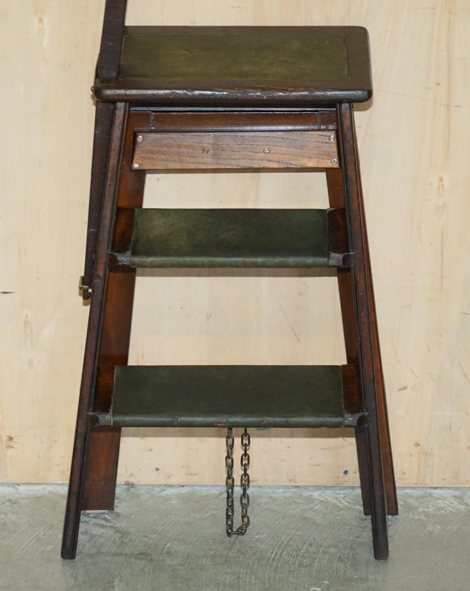 ANTiQUE FRENCH NAPOLEON III CIRCA 1850 HARDWOOD & LEATHER LIBRARY STEPS LADDER 5