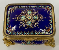 Antique French Napoleon III Cobalt Blue Enameled Ormolu Box