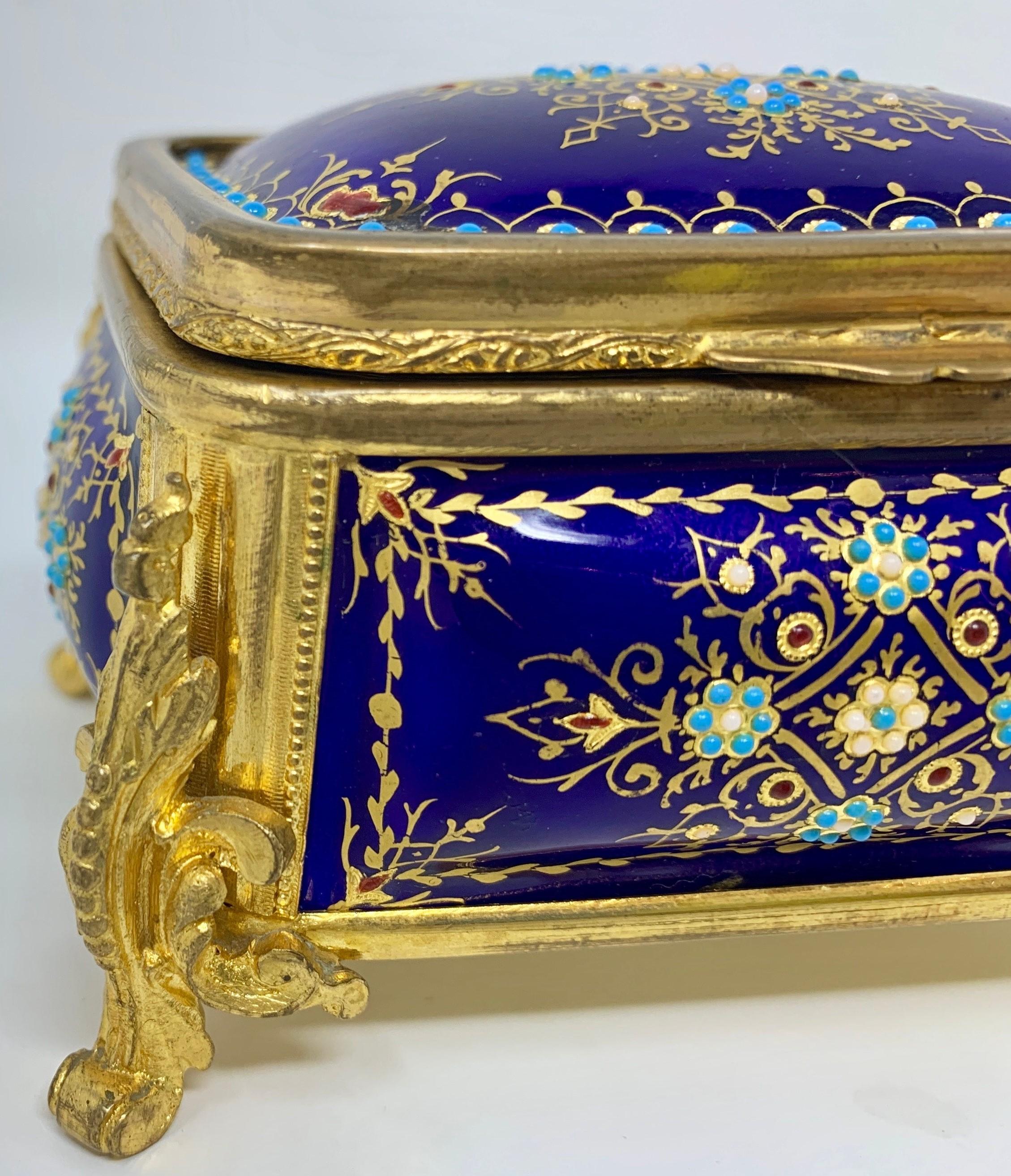 19th Century Antique French Napoleon III Cobalt Blue Enameled Ormolu Box