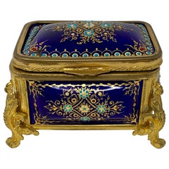 Antique French Napoleon III Cobalt Blue Enameled Ormolu Box
