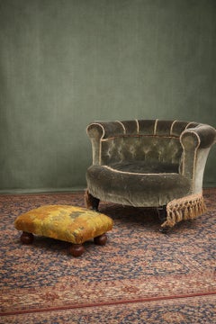 Antique French Napoleon III 'Crapaud' Tub Chair in Moss Green Velvet
