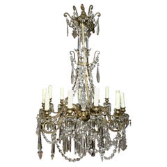 Antique French Napoleon III Crystal & Gold Bronze 12-Light Chandelier circa 1890