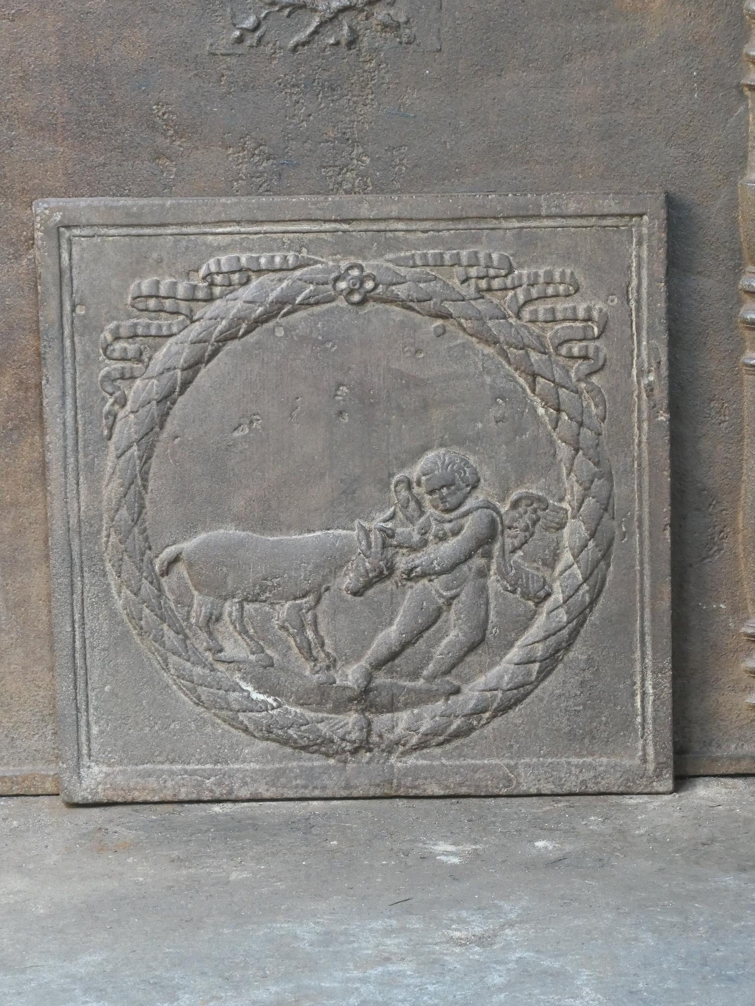 Cast Antique French Napoleon III 'Cupid' Fireback / Backsplash, 19th Century For Sale