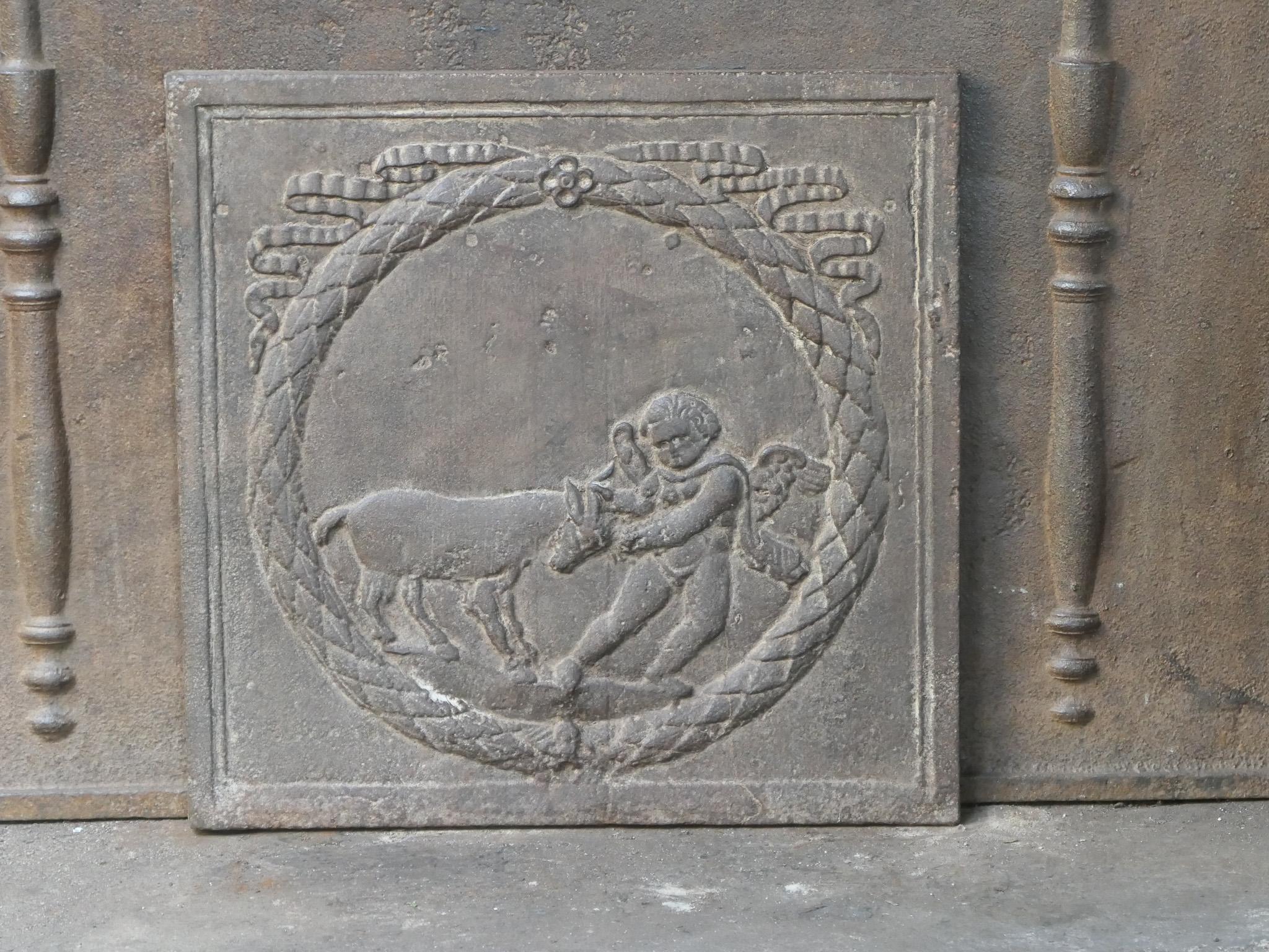 Iron Antique French Napoleon III 'Cupid' Fireback / Backsplash, 19th Century For Sale