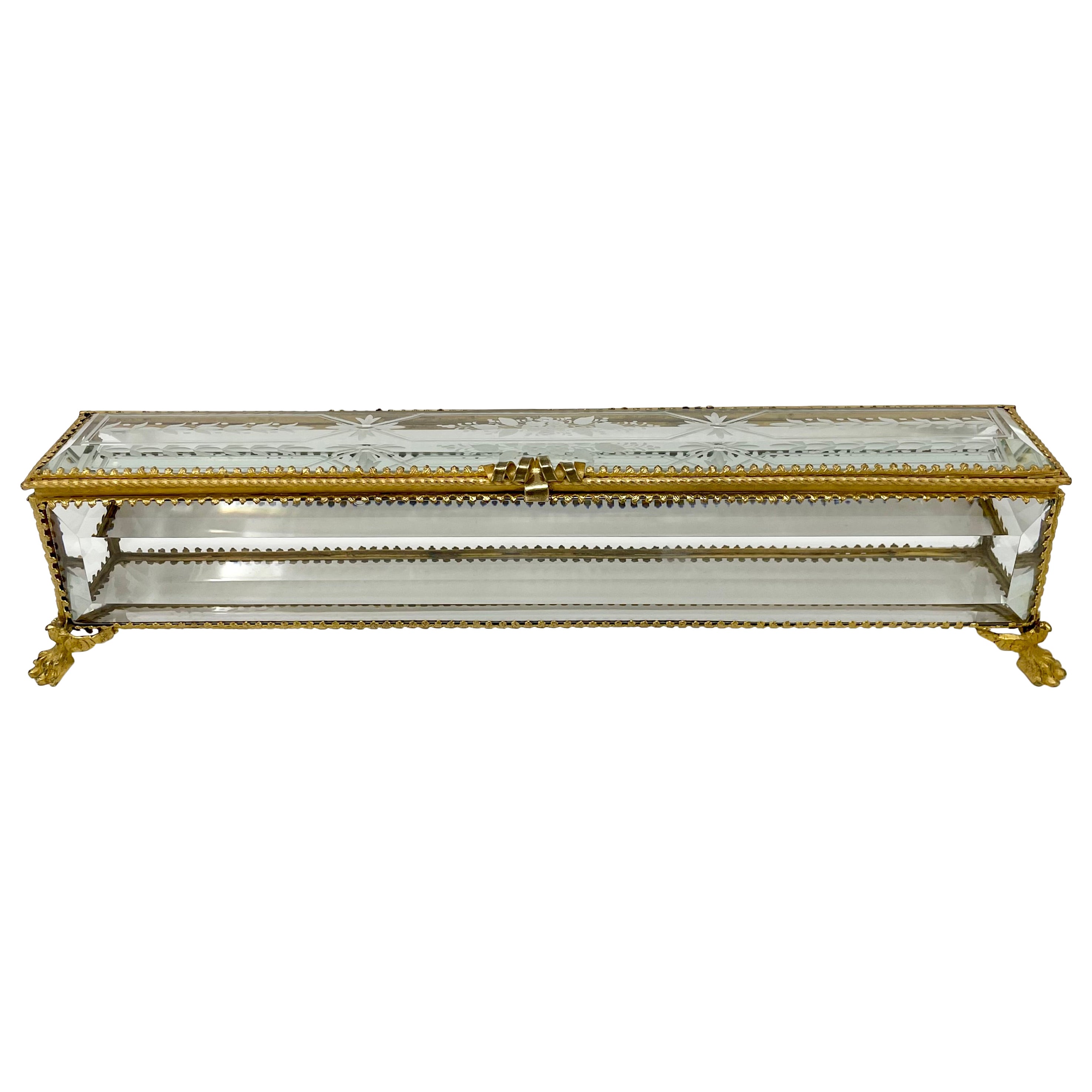 Antique French Napoleon III Cut Crystal & Bronze D'ore "Fan Box" circa 1870-1880